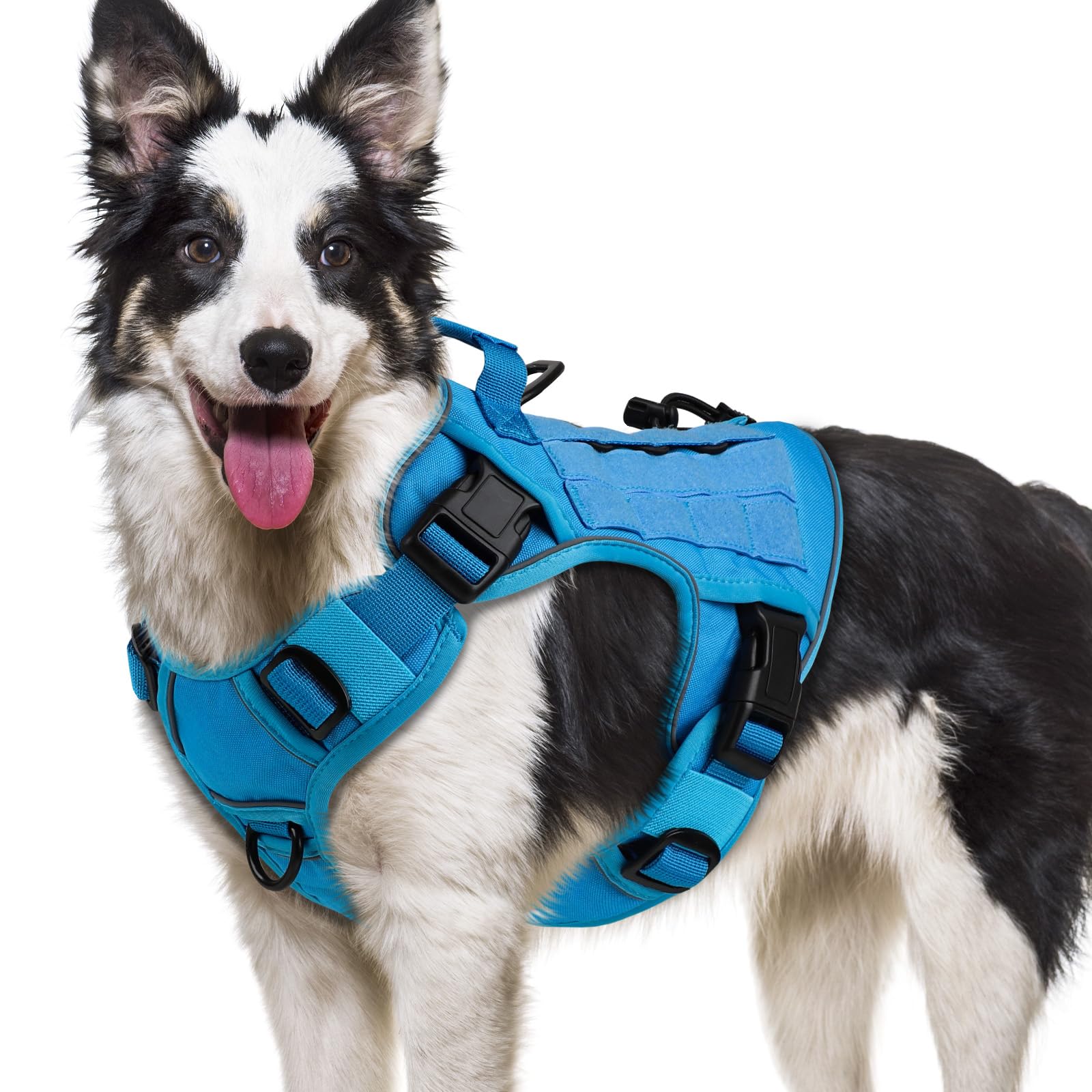 Wingoin Blue Tactical Dog Harness For Large Dogs No Pull Adjustable Pet Harness With Handle Reflective K9 Military Service Dog Vest For Walking Hiking Training (Xl)