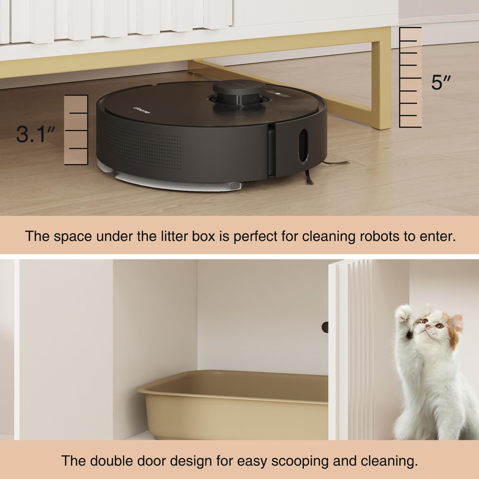 Fivewillowise Litter Box Enclosure, Modern Fluted Hidden Litter Box Furniture,Cat Litter Box Enclosure With Scratching Mat,Cat H