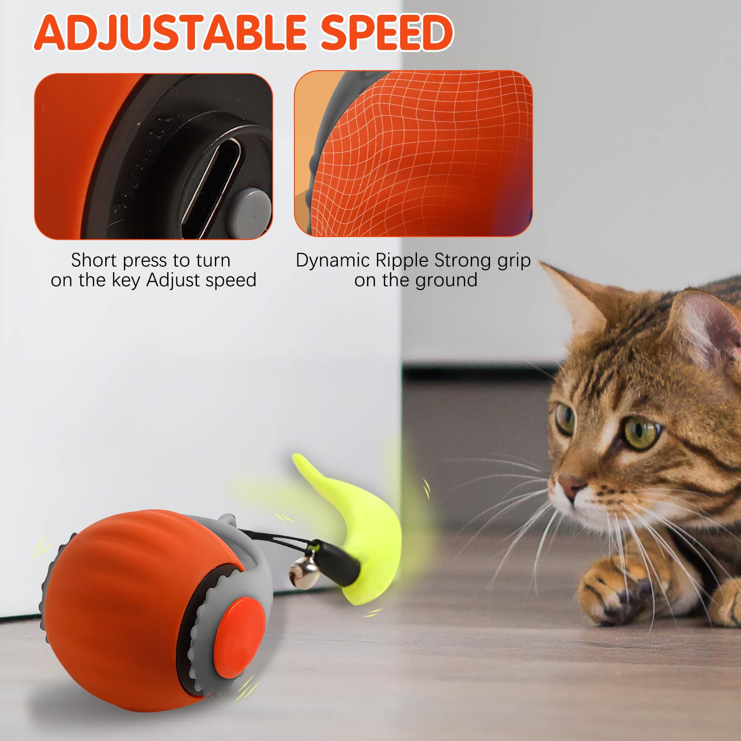 Lonniy Speedy 3.0 Ball, Smart Interactive Cat Toy Balls, Automatic Rolling Ball 2.0 Enrichment Toy, With Tail Two Speed Adjustme