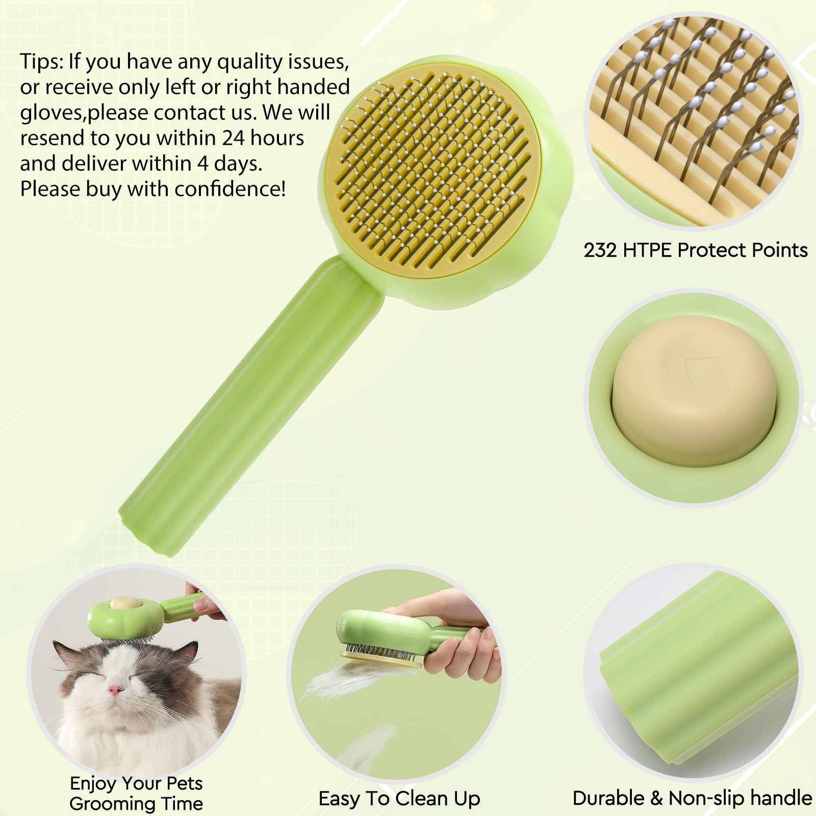 Gjease Cat Grooming Glove Brush,Self-Cleaning Slicker Pet Brush For Short And Long Haired Pets,Dog Bath Brush For Shedding And Grooming,Removes Loose Hair And Tangles,Promote Circulation