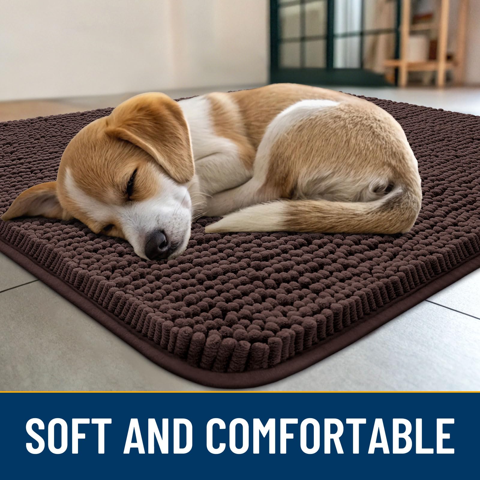 Smiry Dog Door Mat for Muddy Paws 48x30, Absorbs Moisture and Dirt Doormat, Non-Slip Washable Quick Dry Chenille Front Door Mat