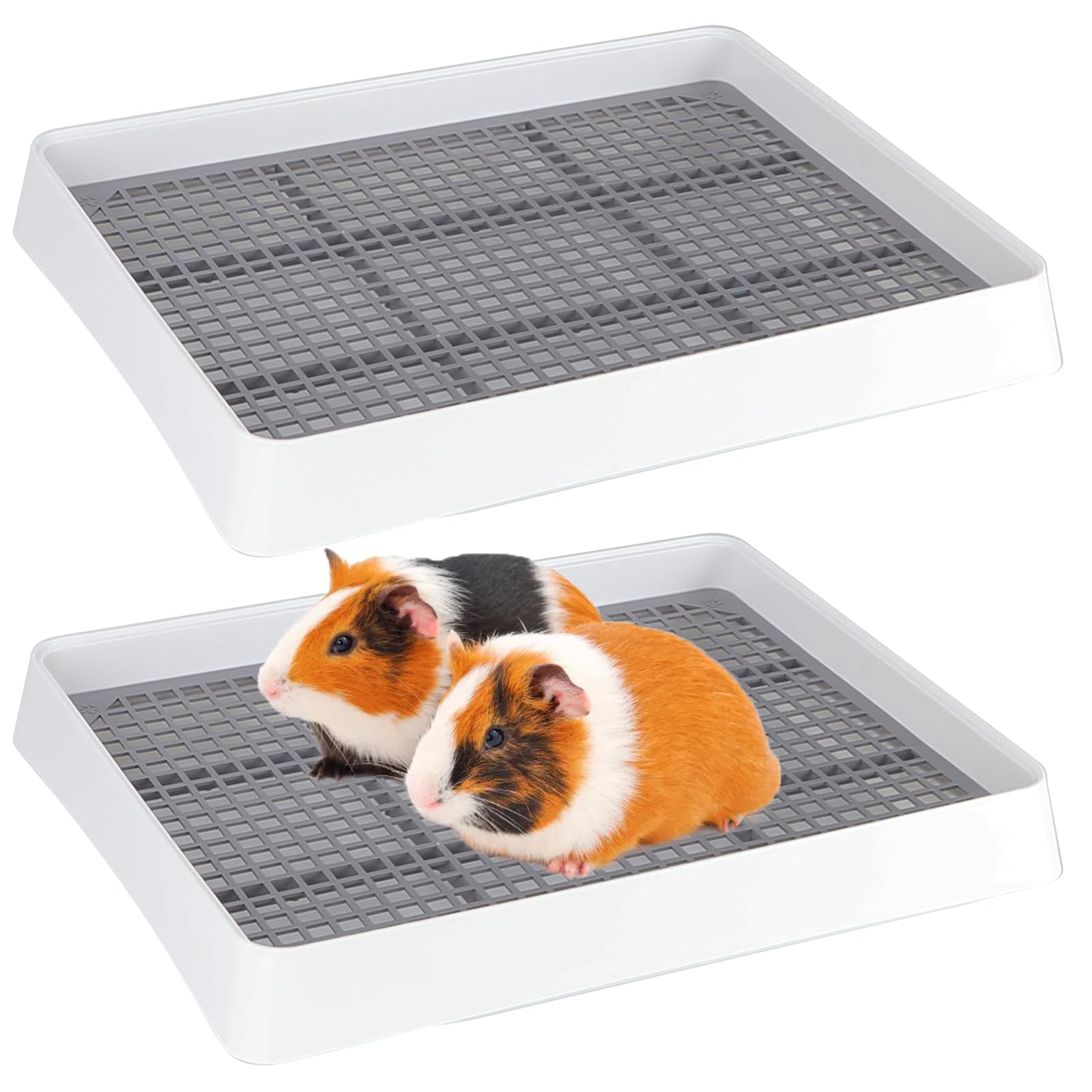 FHTONGE 2 Pcs Guinea Pig Litter Box for Cage, Guinea Pigs Litter Pan with Grid, Rectangular Small Amimal Potty Trainer Tray Pet 