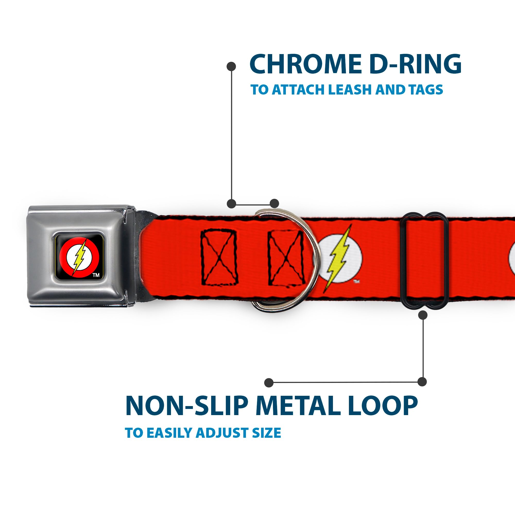 Buckle-Down Dog Collar Seatbelt Buckle Flash Logo Red White Yellow 18 To 32 Inches 1.5 Inch Wide