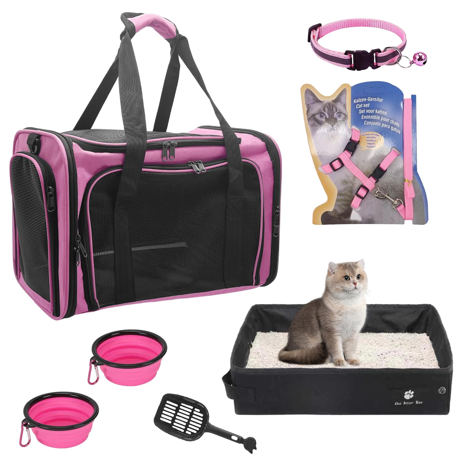 Soft-Sided Cat Carrier with Litter Box for Traveling & Camping, Pet Bag Fit Pets Up to 20lbs,17.7 * 11.8 * 11.8 inches Cat Trav