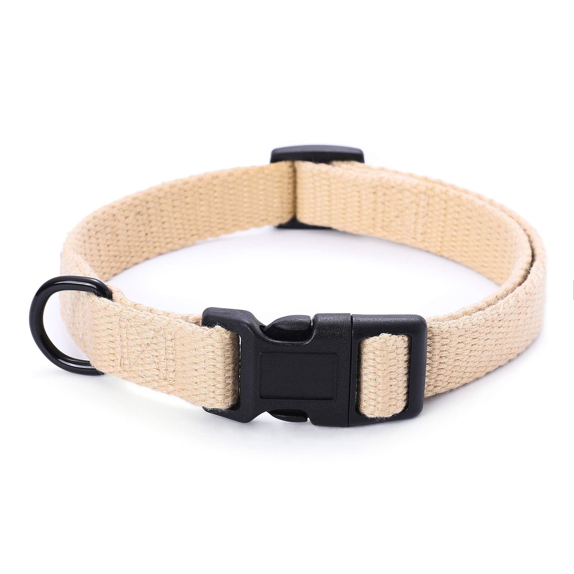 Mile High Life Soft & Strong Poly Cotton Adjustable Dog Collar With Quick Release Buckle For Small To Large Dogs(Khaki, Small Ne