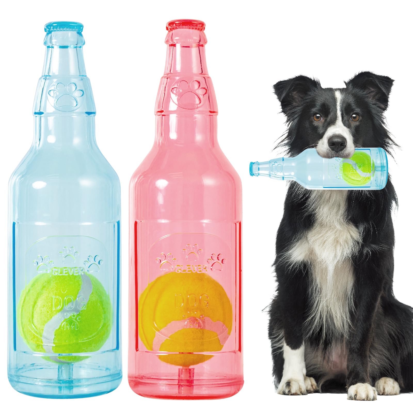 YOOGAO Pet Dog Toy, Dog Squeak Toy, Floating Dog Toy, Interactive Fetch Toy for Play and Training, Bottle Shape with Tennis Ball