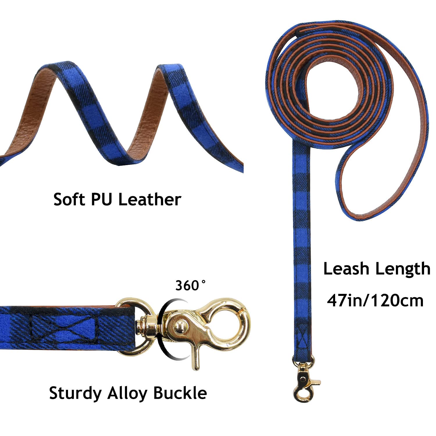 3PCS Bow Tie Dog Collar and Leash Set Plaid/Camo/Dots/Flower Dog Bandanas with Bell 3 Size Adjustable for Small Dogs Puppies and