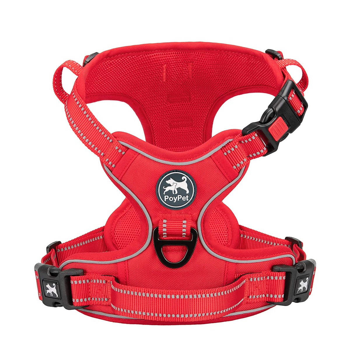 Poypet No Pull Dog Harness, No Choke Reflective Dog Vest, Adjustable Pet Harnesses With Easy Control Padded Handle For Small Medium Large Dogs(Red Matching Trim,Xs)