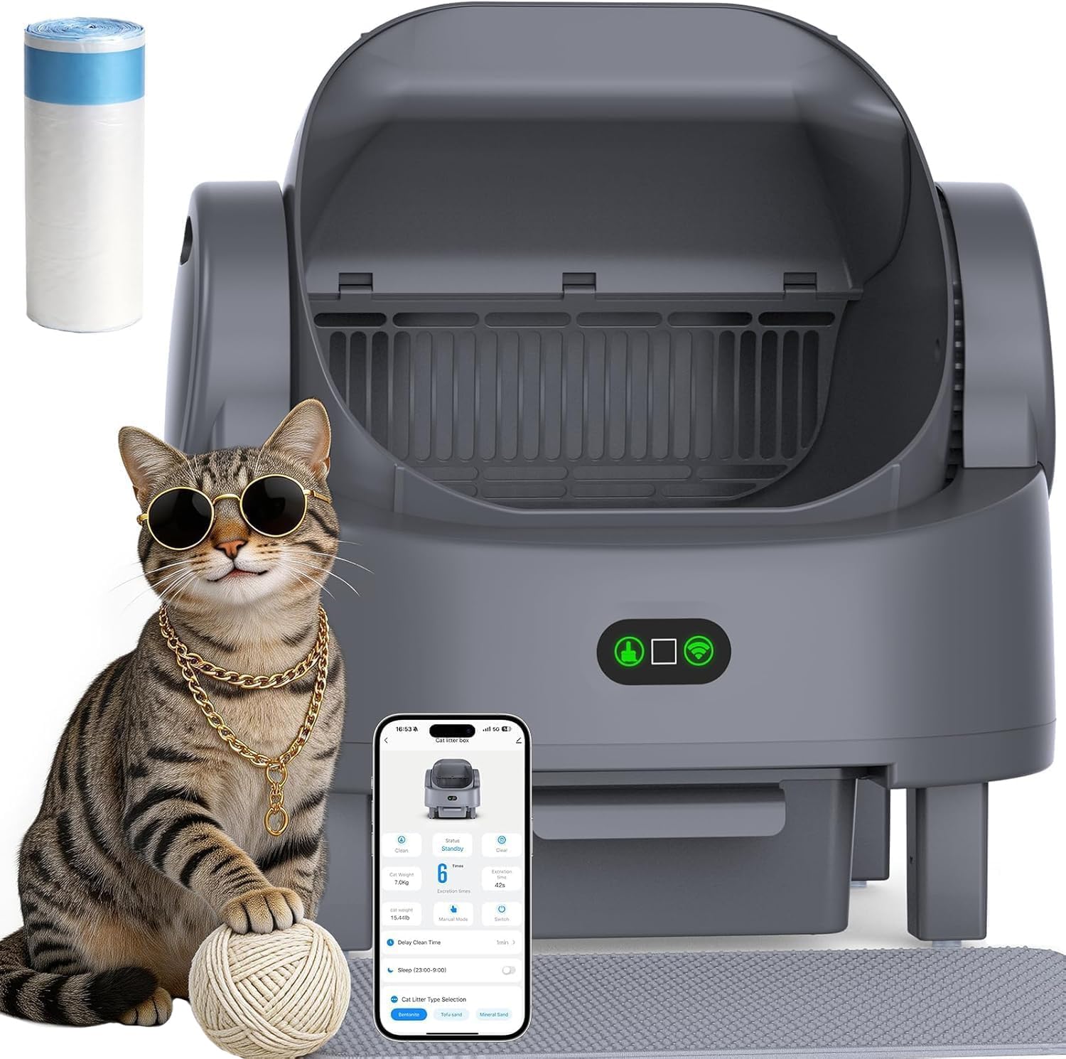 Automatic Litter Box, Open Top Large Self Cleaning Cat Litter Box for Multiple Cats, with APP Control/Multiple Safety Sensors/Tr