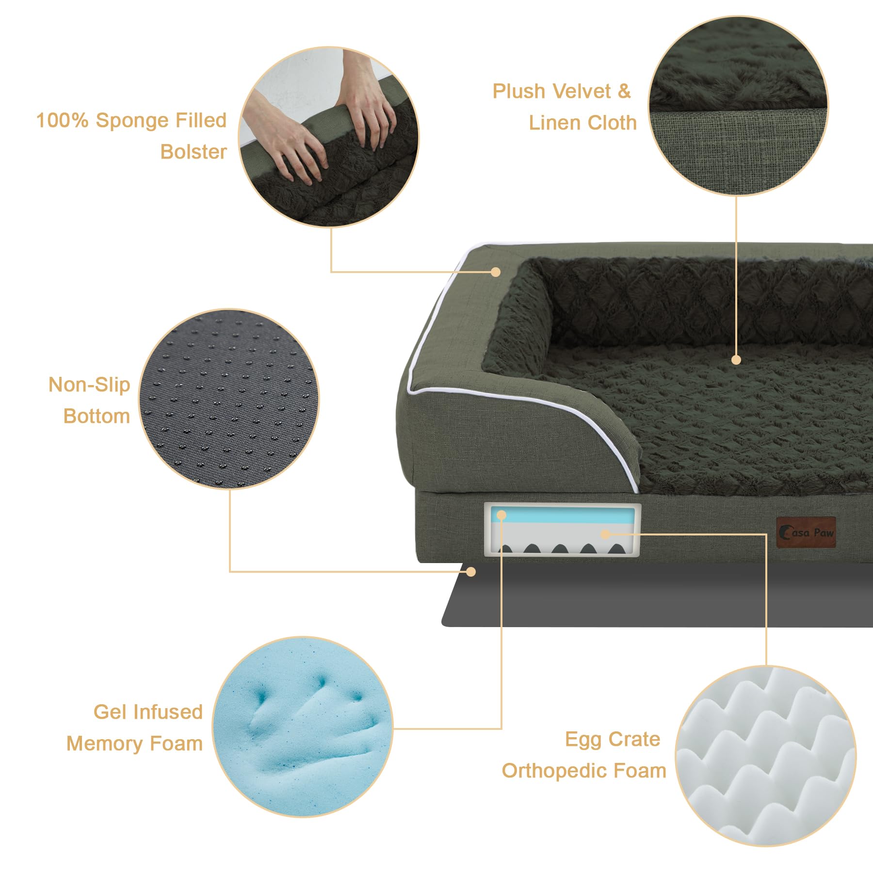 Casa Paw Orthopedic Waterproof Dog Bed For Extra Large Dogs, Memory Foam Xl Dog Bed With Sides, Egg-Crate Foam And Non-Slip Bott