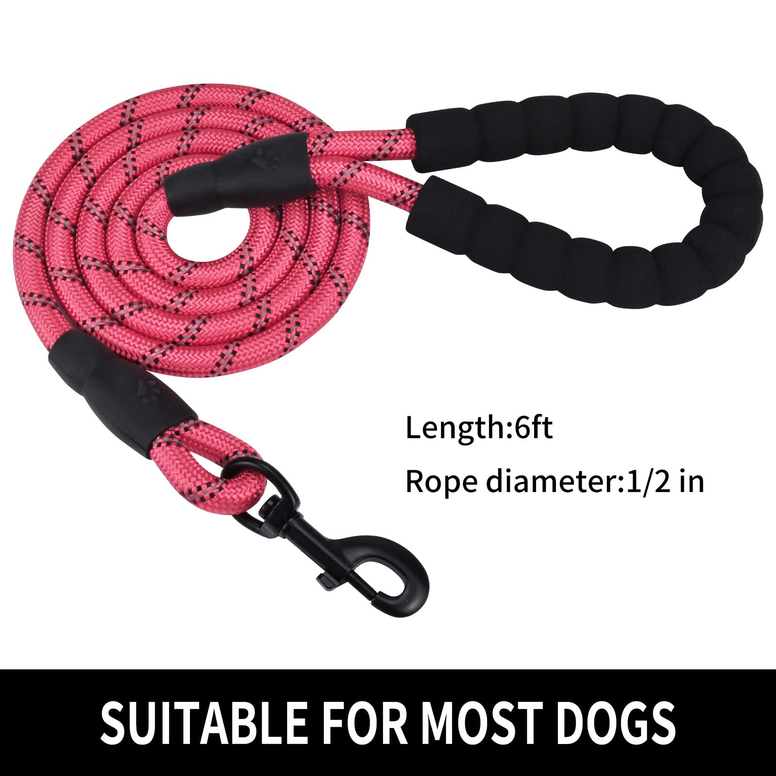 Panykoo 6 Ft Strong Pet Dog Leash With Highly Reflective Threads,360-Degree No Tangles And Comfortable Padded Handle,Suitable For Small,Medium And Large Dogs