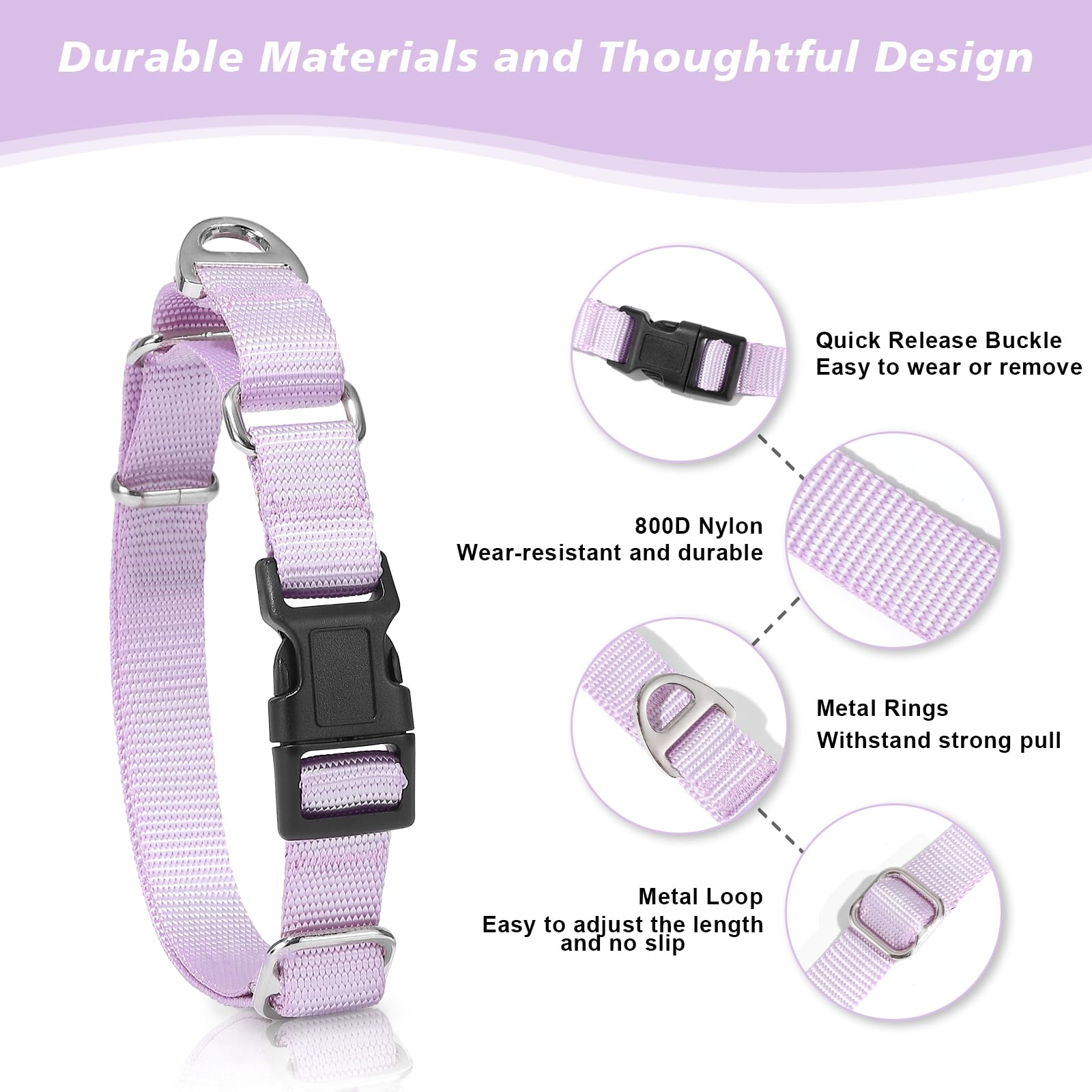 Rttochfy Martingale Dog Collars, Adjustable Nylon Dog Collar With Quick Release Buckle, No Choke Training Collar For Small Mediu