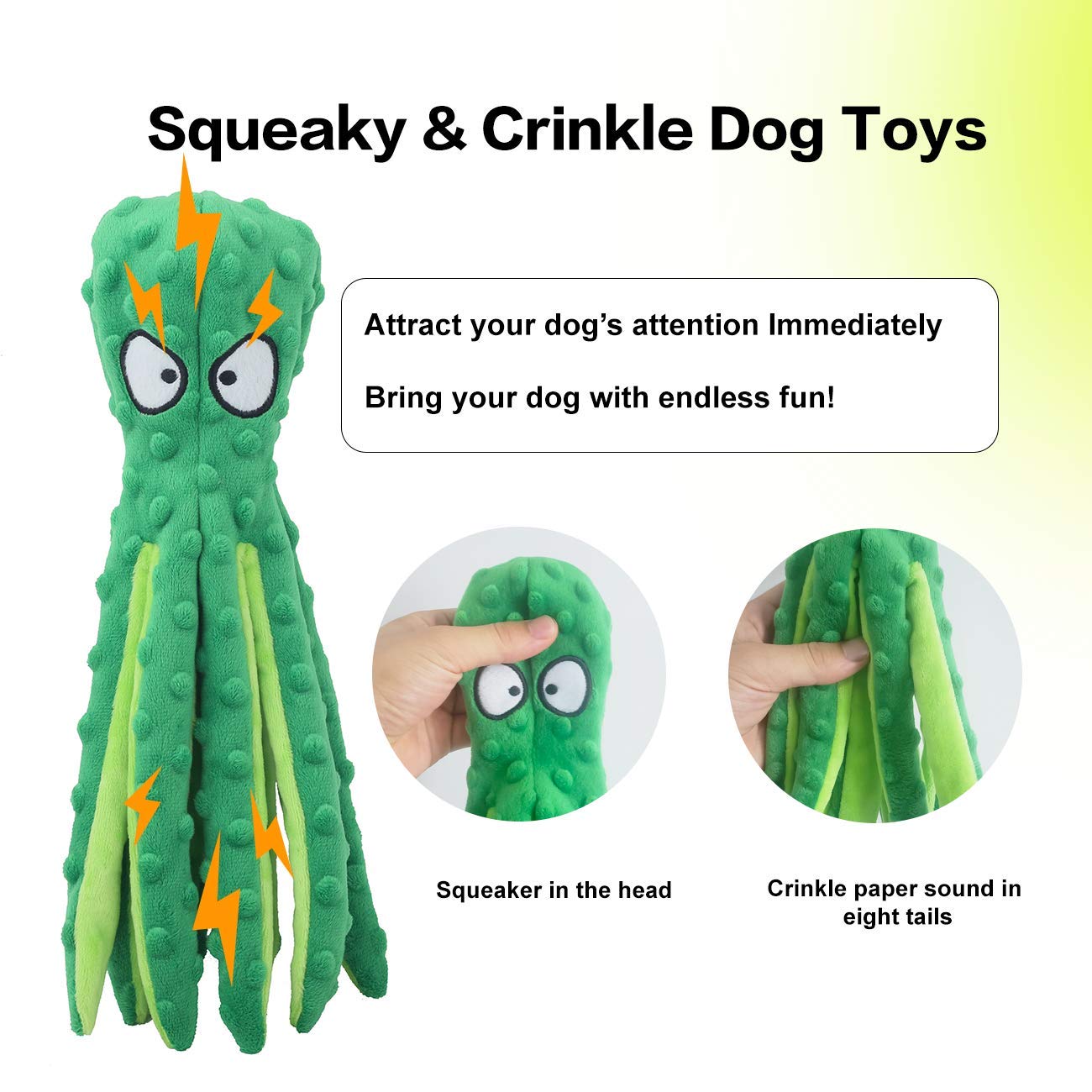 Cpyosn Dog Squeaky Toys Octopus - No Stuffing Crinkle Plush Dog Toys For Puppy Teething, Durable Interactive Dog Chew Toys For S