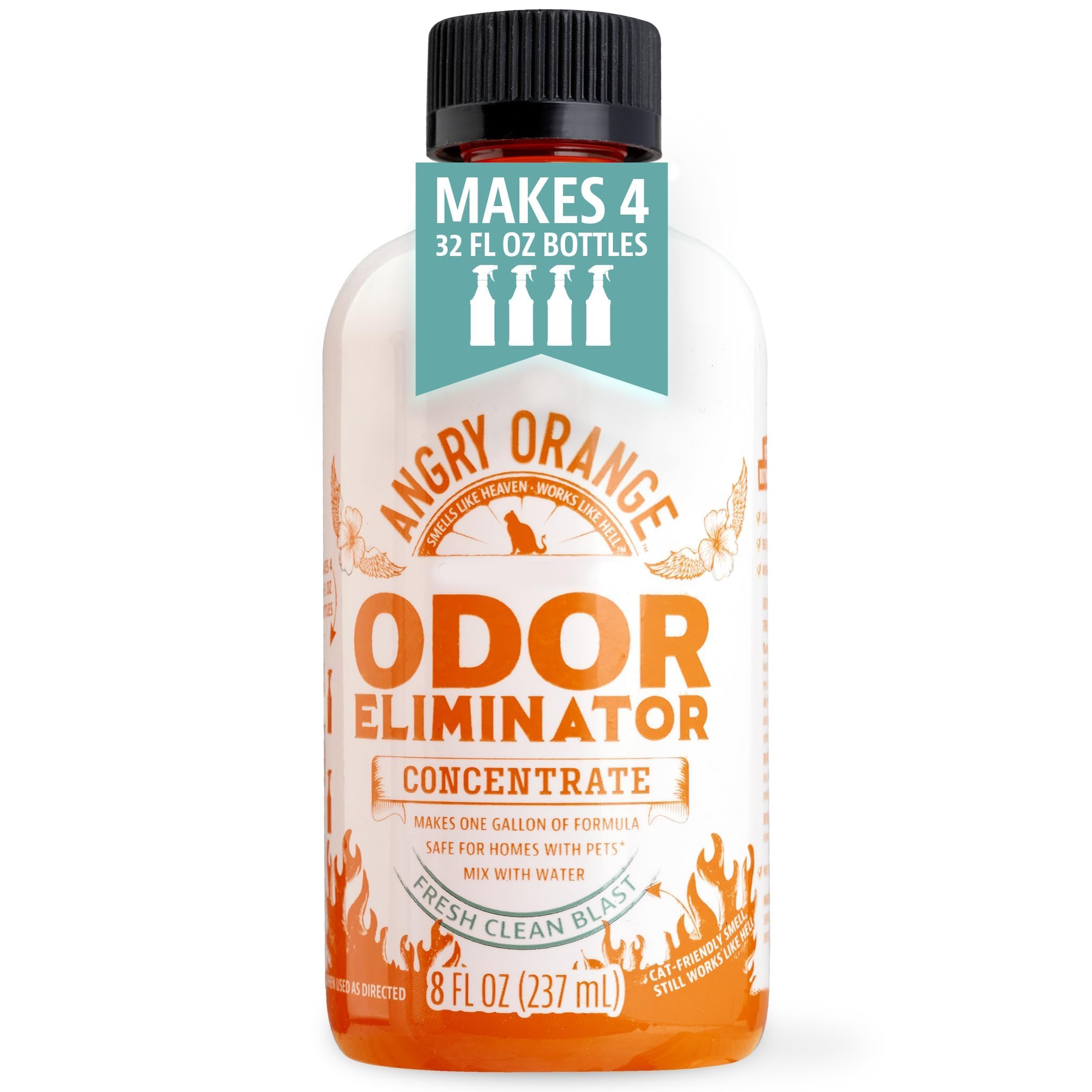 Angry Orange Pet Odor Eliminator Concentrate for Cat Urine and Smells - Fresh Scent - 8 oz (Makes 128 oz of Cleaner)