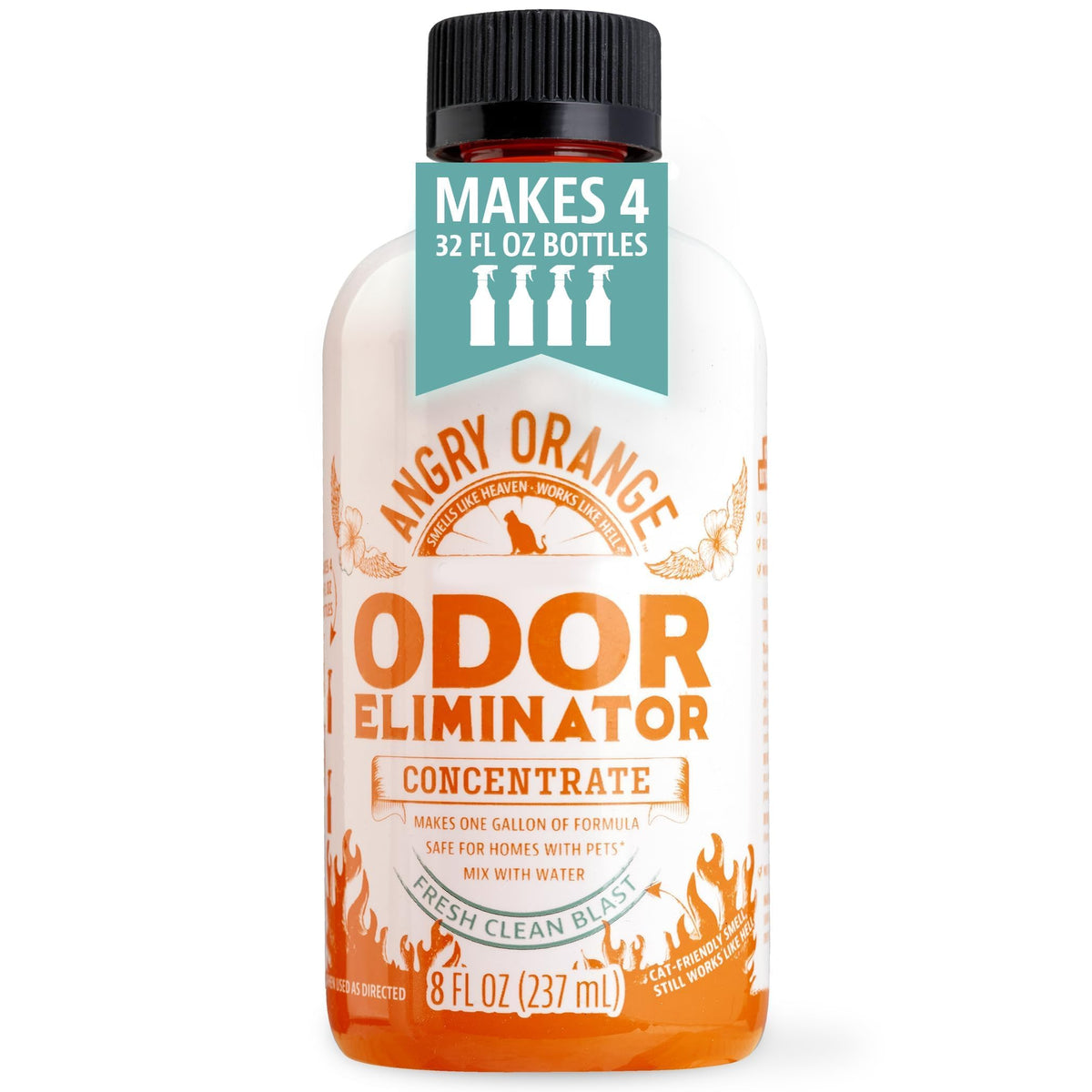 Angry Orange Pet Odor Eliminator Concentrate For Cat Urine And Smells - Fresh Scent - 8 Oz (Makes 128 Oz Of Cleaner)