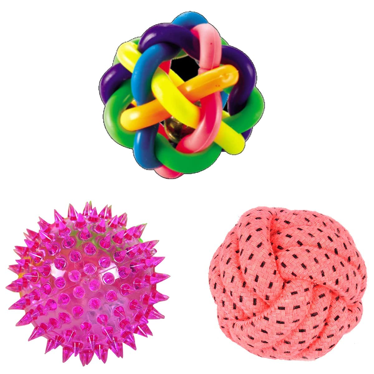 KittuPet Puppy Toys Dog Toy for Small Dogs Ball Toy Combo + Rainbow Ball | Rope Toys for Dog + Cotton Ball + LED Light Ball for 