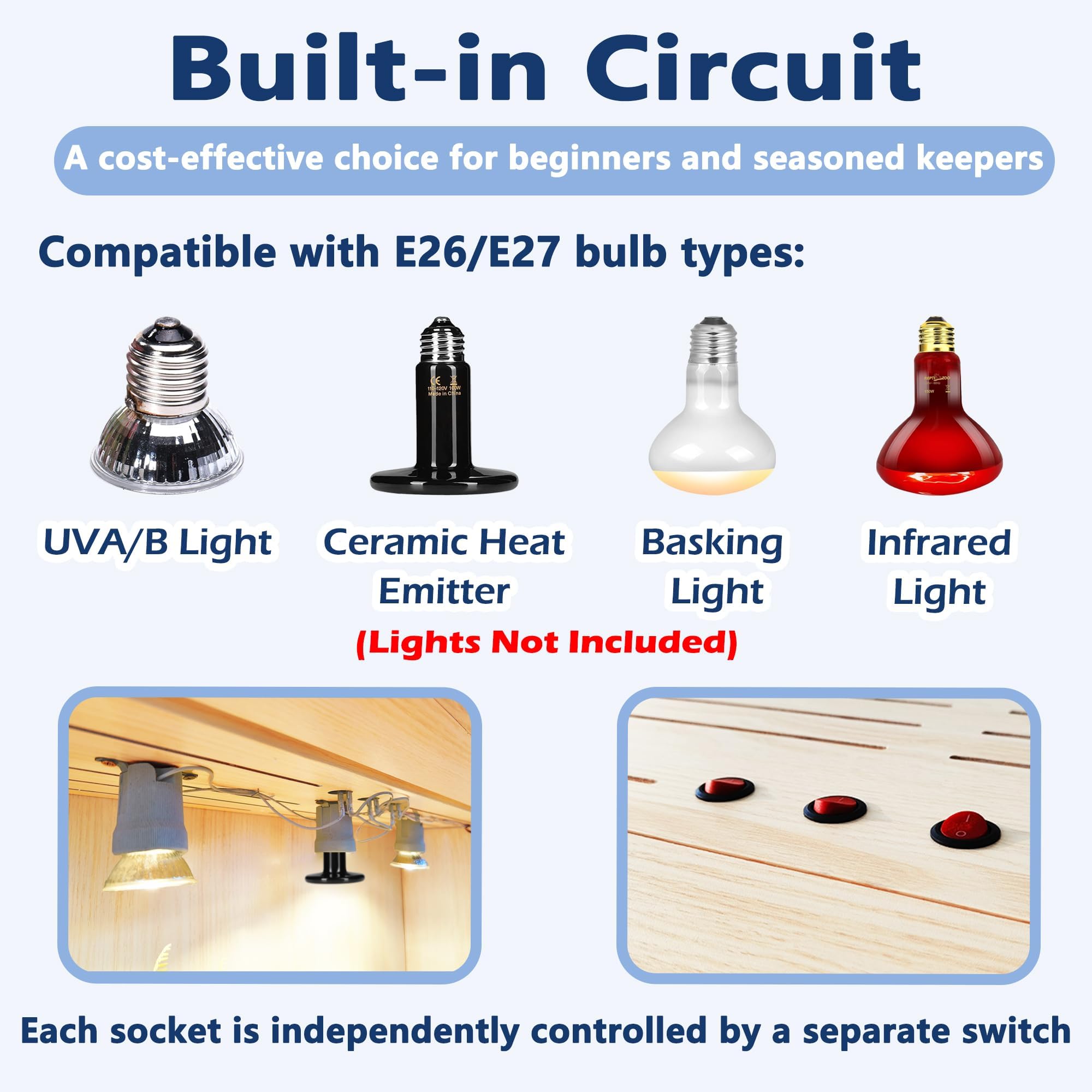 Prolee Reptile Terrarium, Lizard Tank Up To 68 Gallons, Bearded Dragon Tank With Roof Door, Snake Tank With Built-In Lamp Fixtur