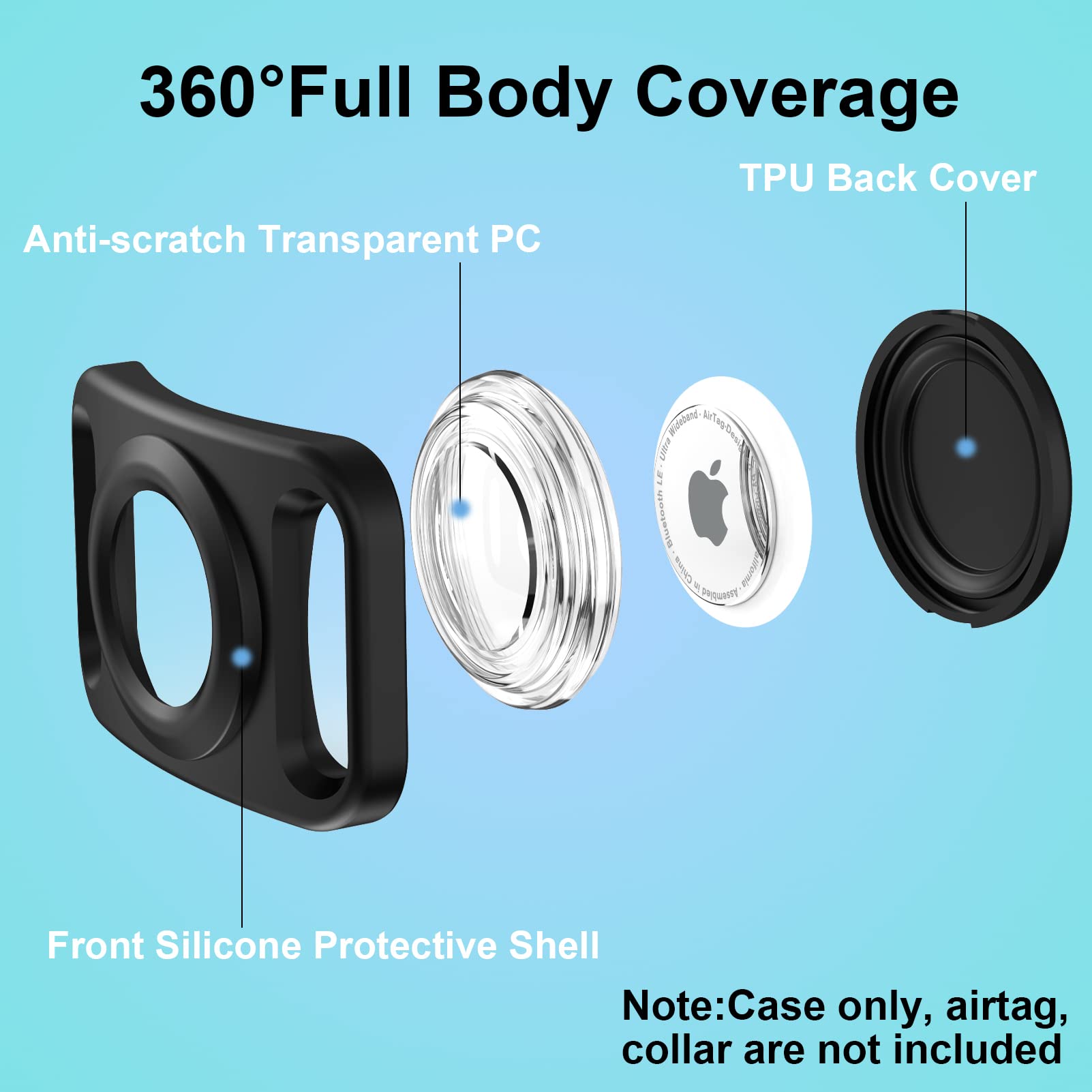 Sankala Airtag Dog Collar Holder, [2 Pack] Waterproof Airtag Case For Dog Collar, Tpu & Silicone Full Body Covered Apple Airtag