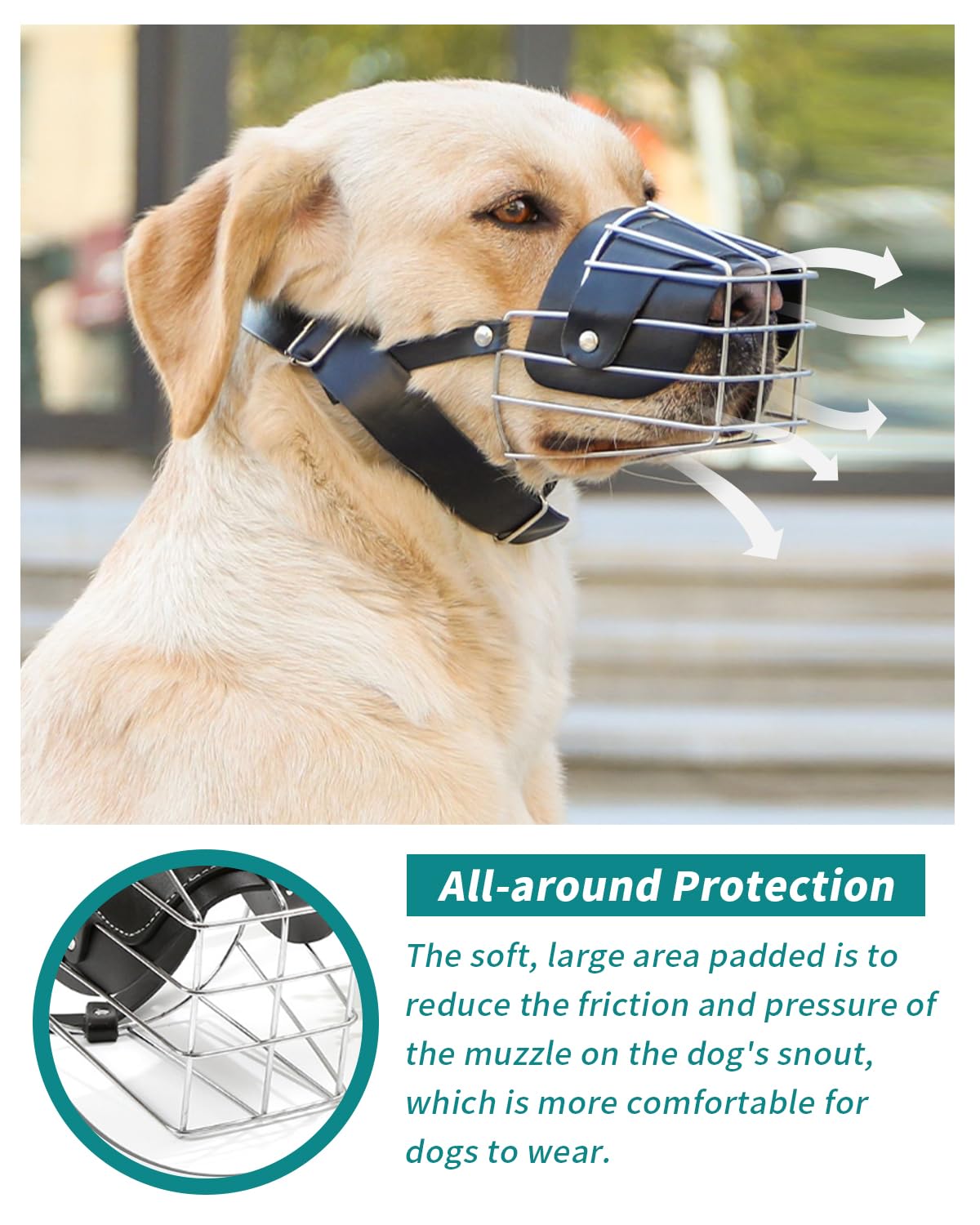 Dog Muzzle For Large Dogs, German Shepherd Muzzle With Adjustable Leather Straps And Soft Pads (L)