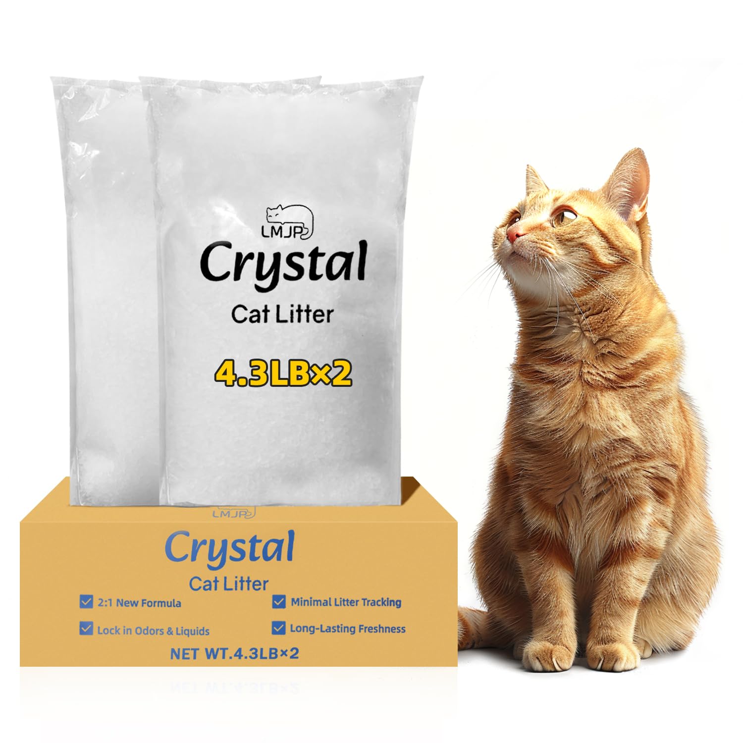 Lmjp Crystal Cat Litter, 8.6 Lb, Rapid Odor & Moisture Absorption Last Up To 2 Months, Low Tracking For Less Mess, Unscented Non