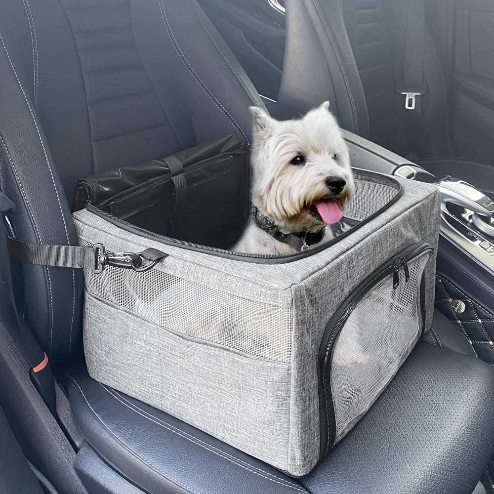 Slowton Dog Booster Car Seat, Reinforce Metal Frame Safe Pet Car Seat With Seatbelt & Waterproof Pee Pad & Top Cover | Portable Collapsible Puppy Carrier Bag | For Small Medium Dogs Cats Up To 15Lbs