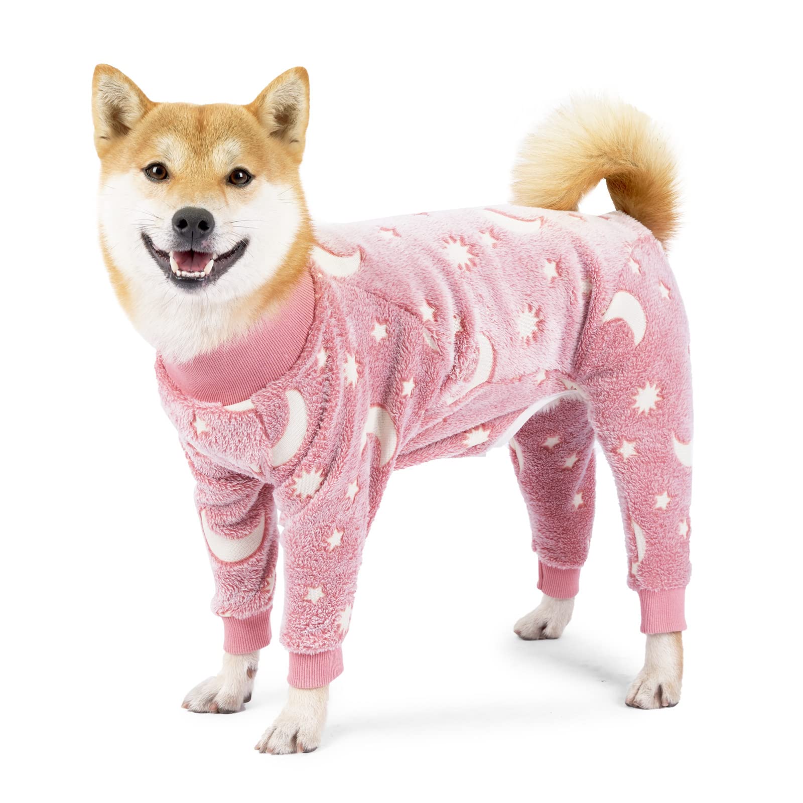 Onesie For Dogs With Feet Dog Winter Clothes For Medium Dogs Full Body Suit For Shedding Dogs Glow In The Dark (Pink, M)