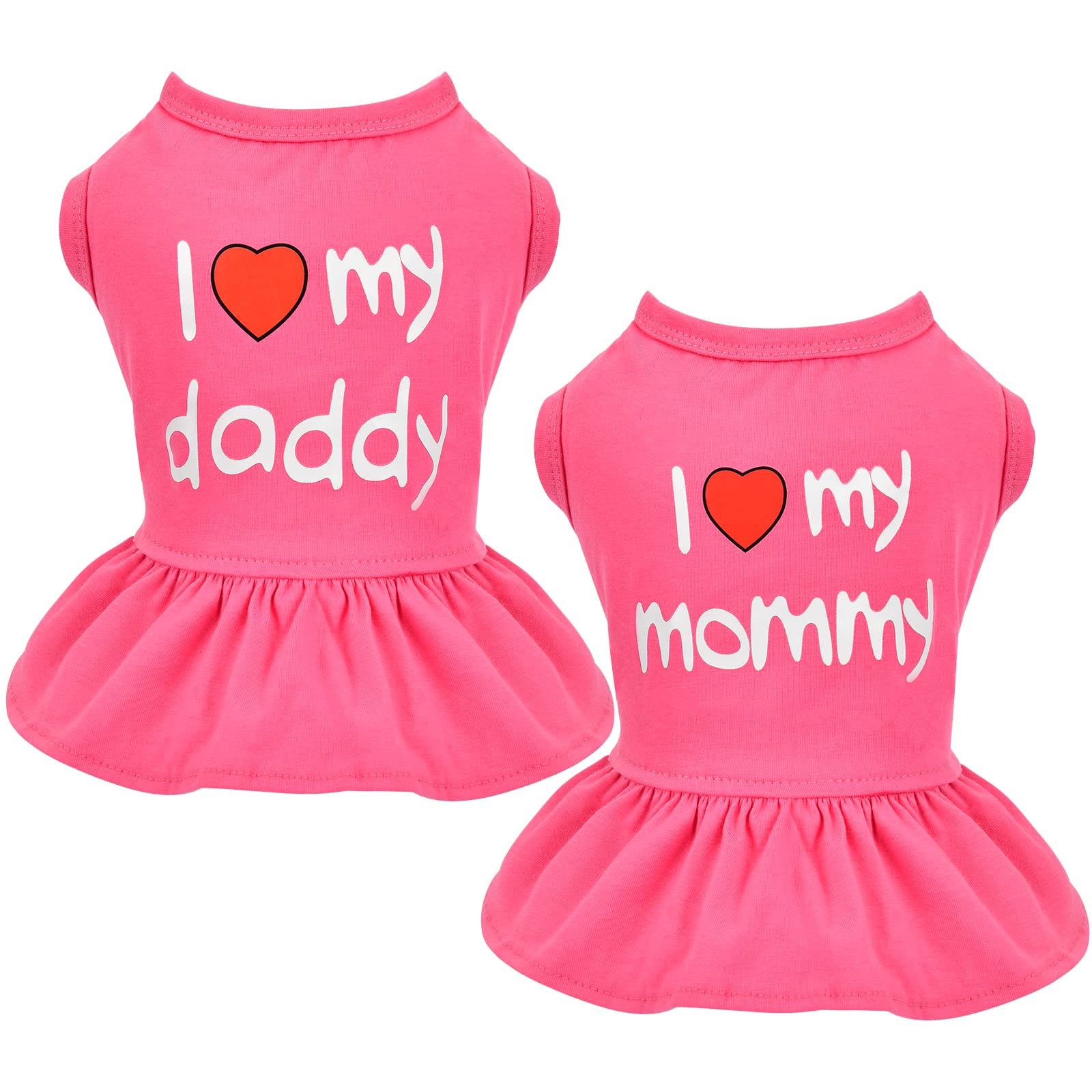 Dog Dress Small Dog Dresses Tutu Princess Puppy Clothes For Small Dog Girl Chihuahua Yorkie Pet Cat I Love My Mommy Daddy Dog Clothing Apparel,Set Of 2 (Medium, Hot Pink)
