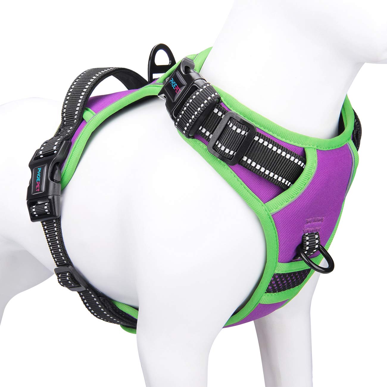 Phoepet 2019 No Pull Dog Harness Medium Reflective Front Clip Vest With Handle,Adjustable 2 Metal Rings 3 Buckles,[Easy To Put O