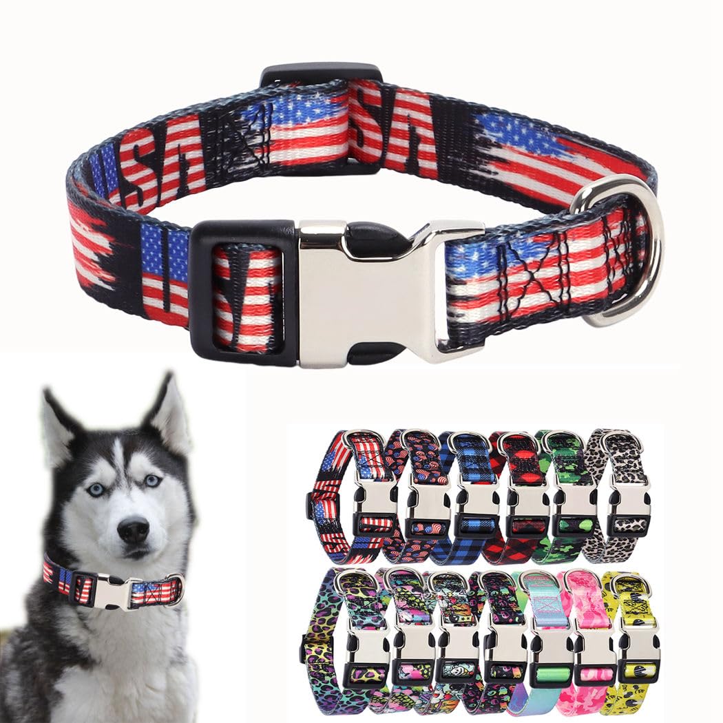 American Flag Dog Collars For Small Dogs, Pretty Pattern Usa Dog Collar Metal Buckle Durable Soft Boy Puppy Collars For Xsmall S