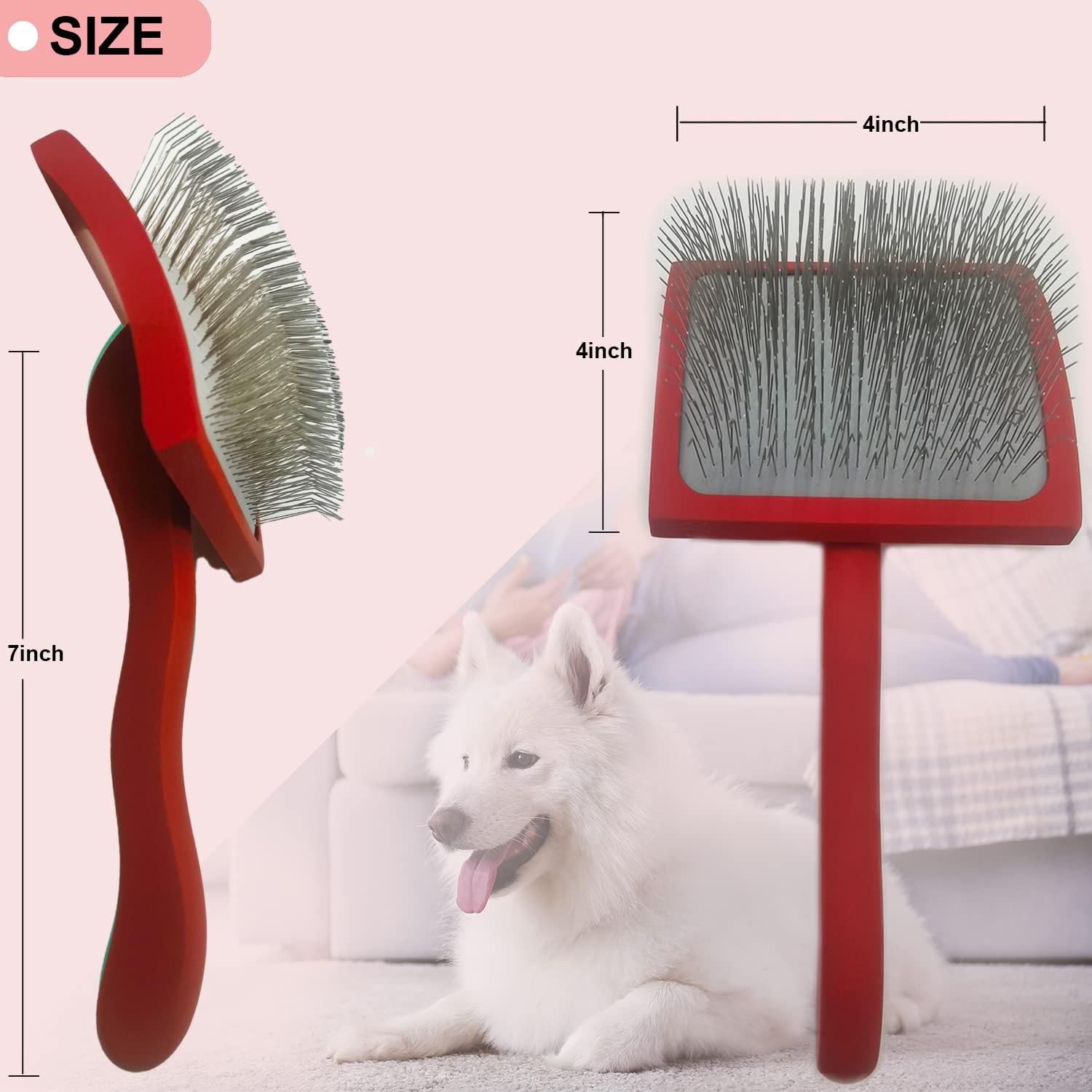Large Ergonomic Slicker Brush For Dogs & Pets - Extra Long Pin Grooming Brush With Solid Wooden Handle For Poodles, Doodles, And