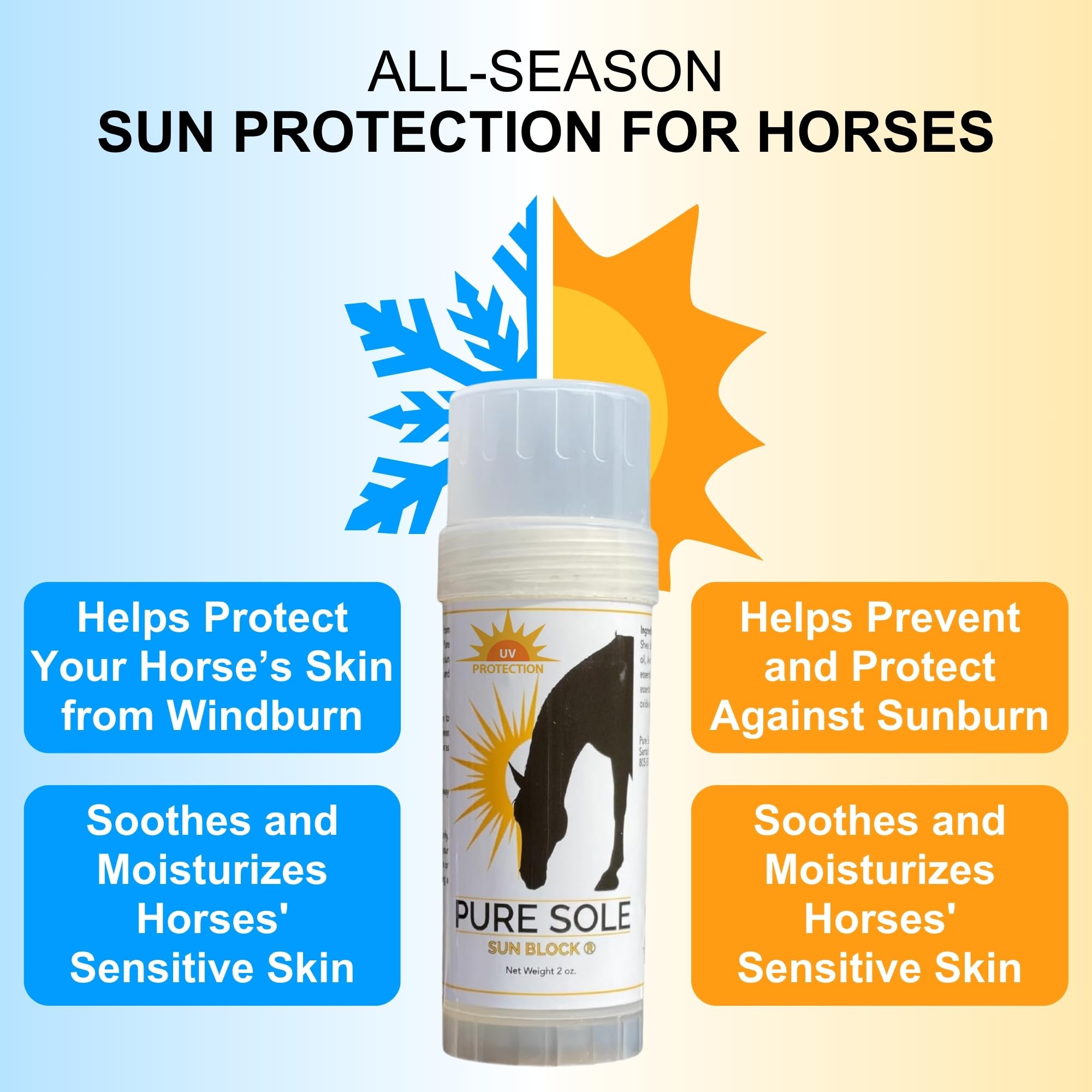 Horse Sunscreen - Nose Sun Protection - All Natural Spf Ingredients With Non-Nano Zinc Oxide - Pure Sole Equine Sun Block - Esse