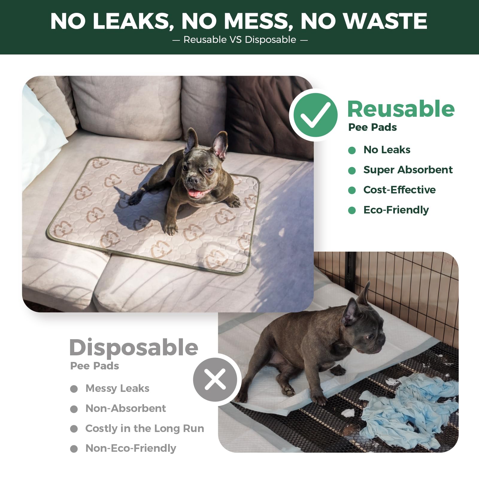 FXW Washable Pee Pads for Dogs, Puppy Pads with Super Absorbent, Specifically Designed for 30inch Cages, Rectangle, 29  x 18 , 2
