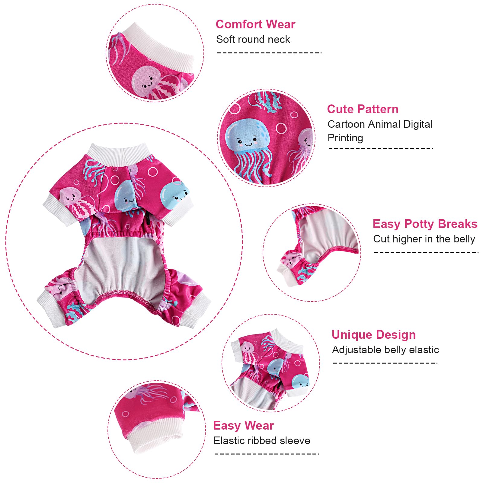 Dog Clothes Pajamas for Small Dogs Girl Boy, Lightweight Pet Pajamas, Fleece Dog Jumpsuit, Spring Jammies, Pjs, Onesie Apparel,