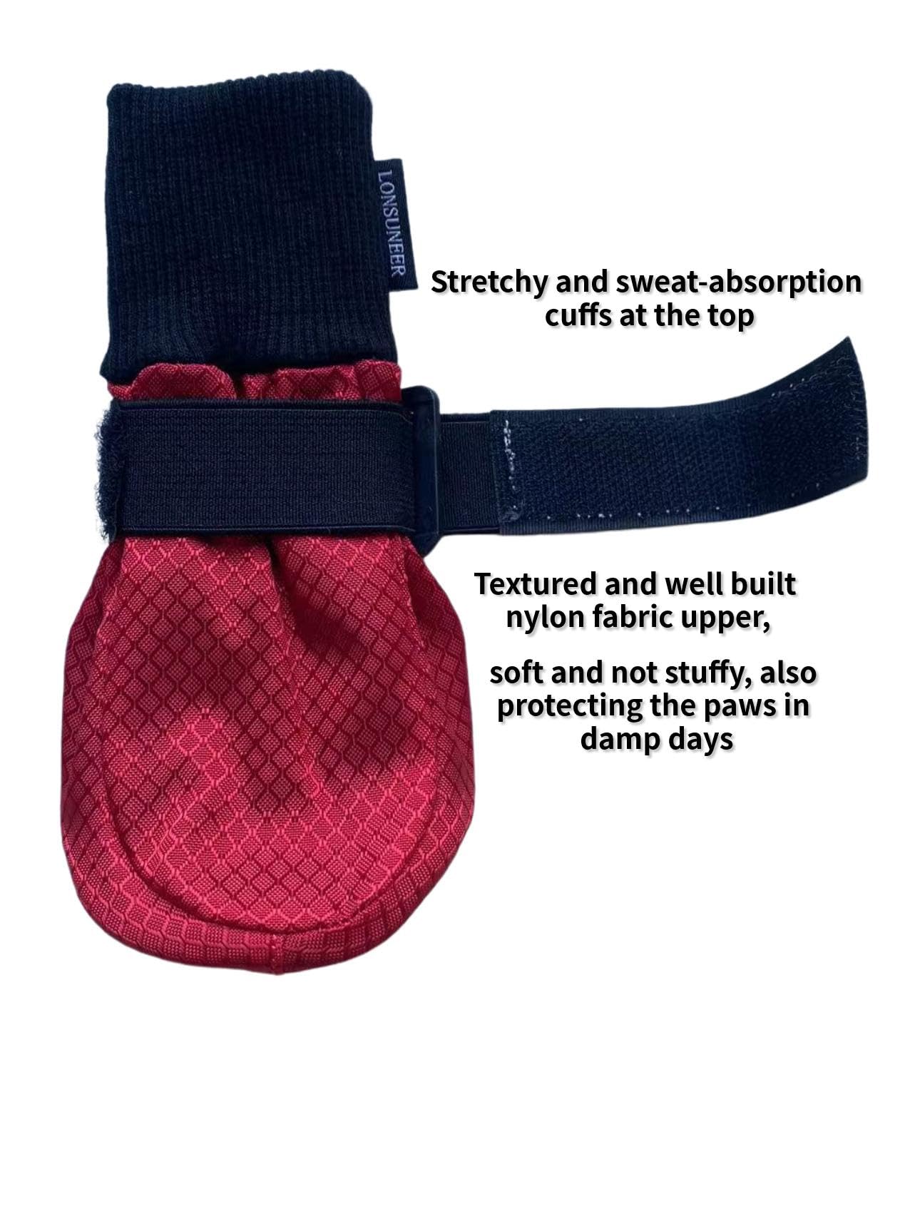 LONSUNEER Winter Paw Protector Dog Boots Waterproof Soft Sole and Nonslip Set of 4 Color Red Size X-Small