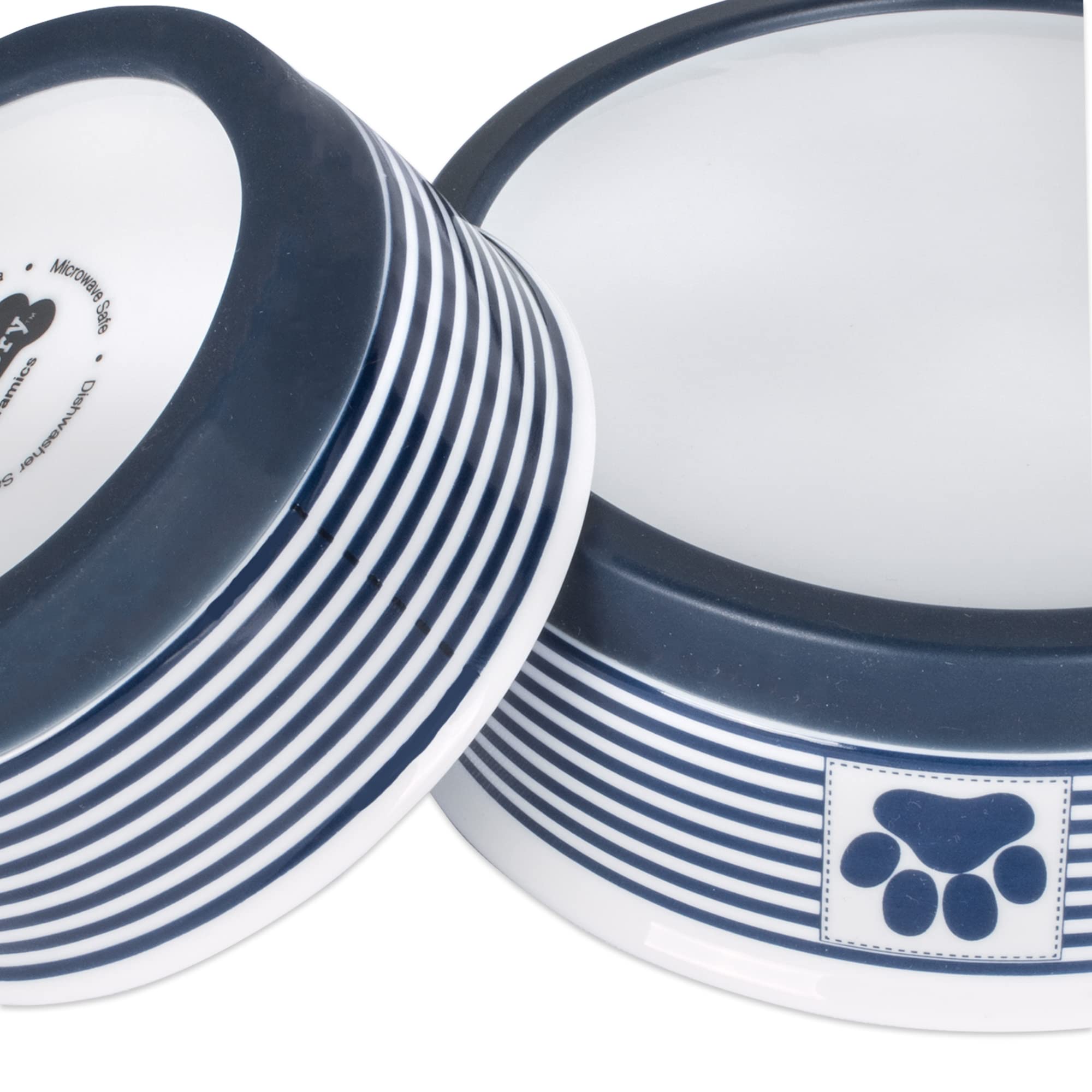 Bone Dry Paw & Patch Ceramic Pet Collection, Large Set, 7.5x2.4, Nautical Blue, (Pack of 2)