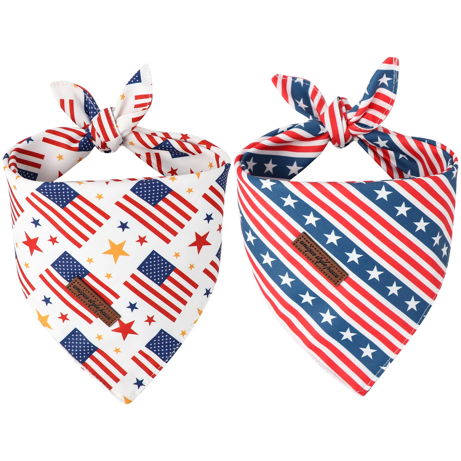 Unique Style Paws Dog Independence Bandanas 2Pcs Washable Cotton Triangle Summer Striped Star Flag Puppy Scarfs For Small Medium