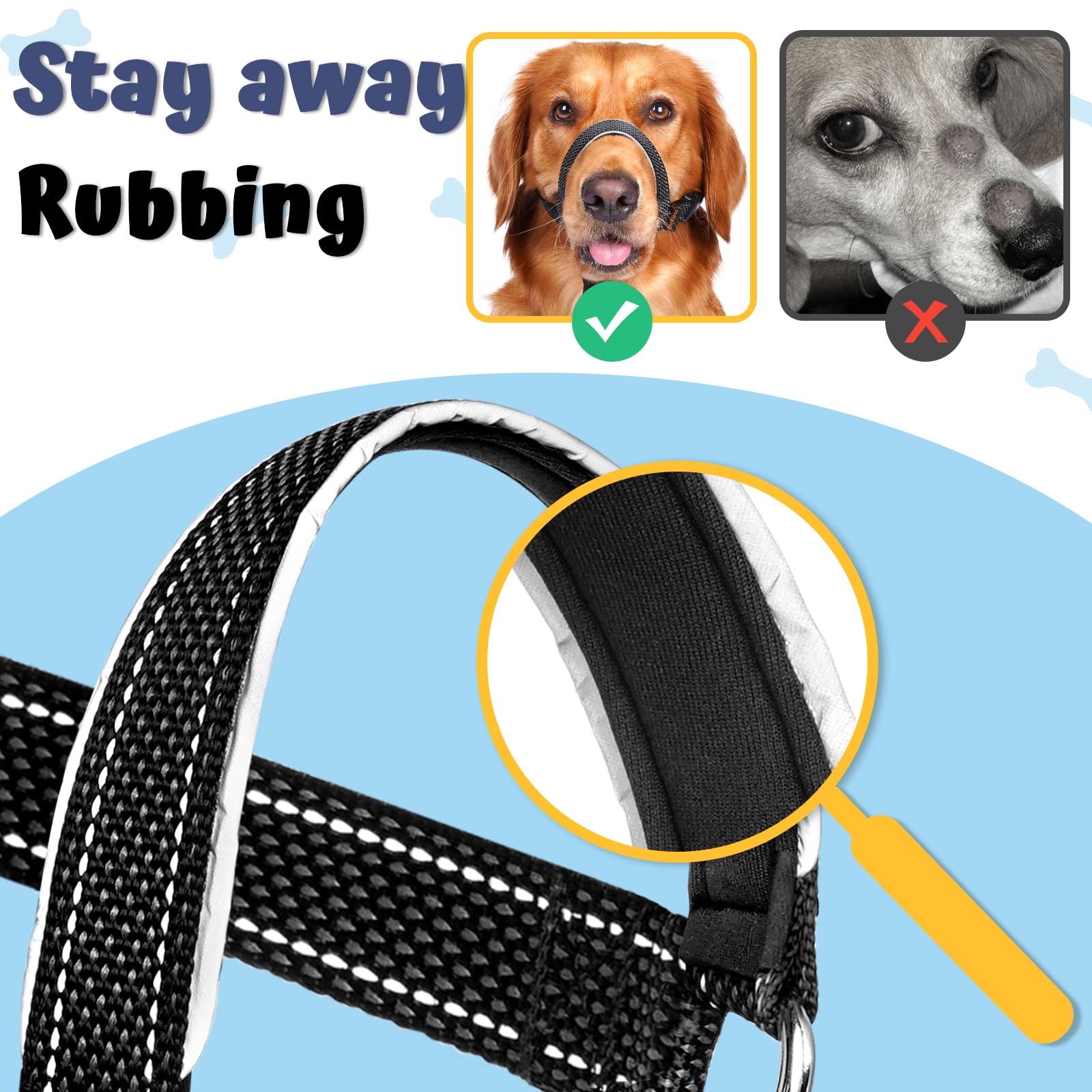 Barkless Dog Head Collar, Soft No Pull Head Halter, Reflective Muzzle Leash With Safety Link, Adjustable Headcollar, Padded Nose