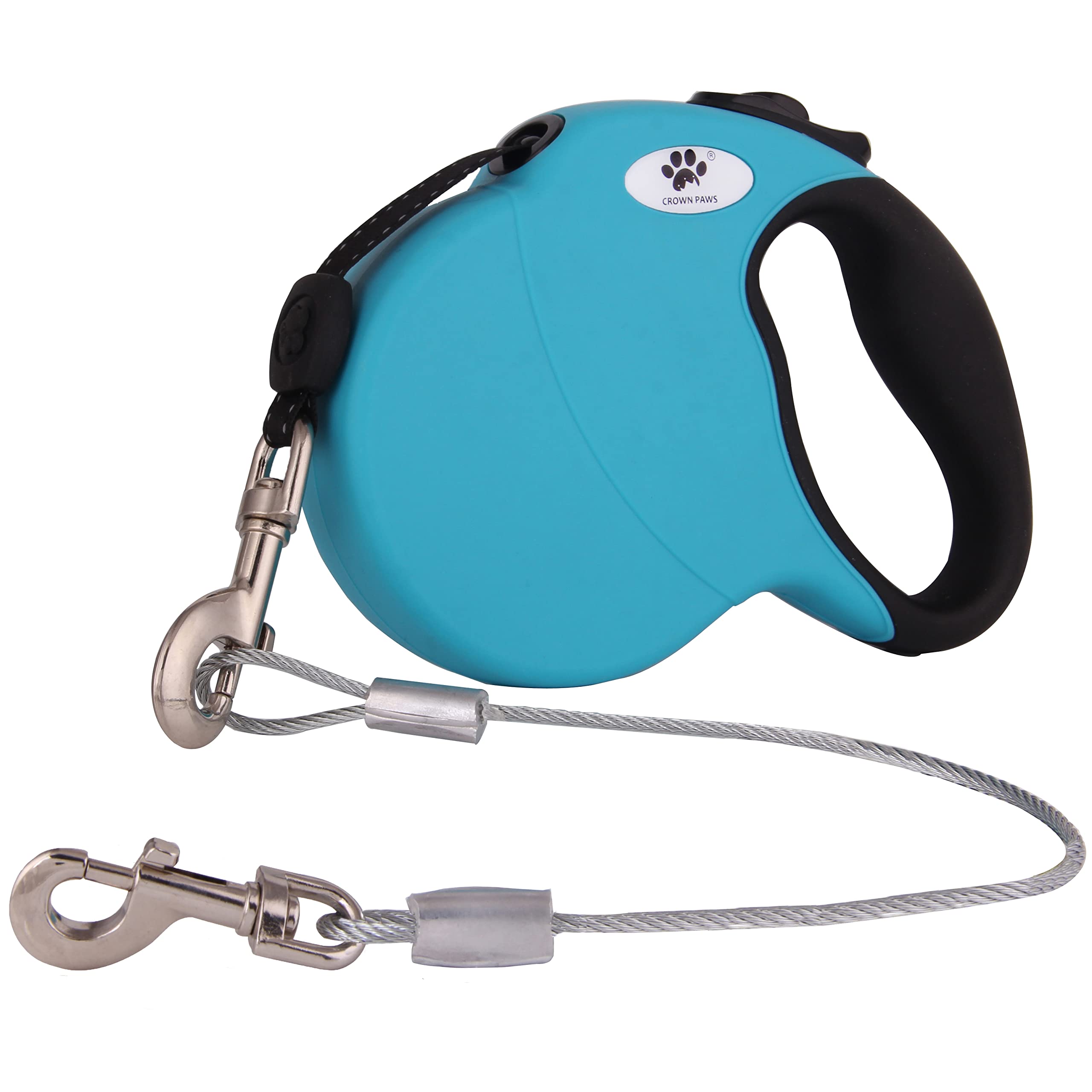 Crown Paws 16Ft Retractable Dog Leash For Large Breed Dogs Up To 110 Lbs With A Detachable Chew Proof Extender Wire Ropes (Black L)