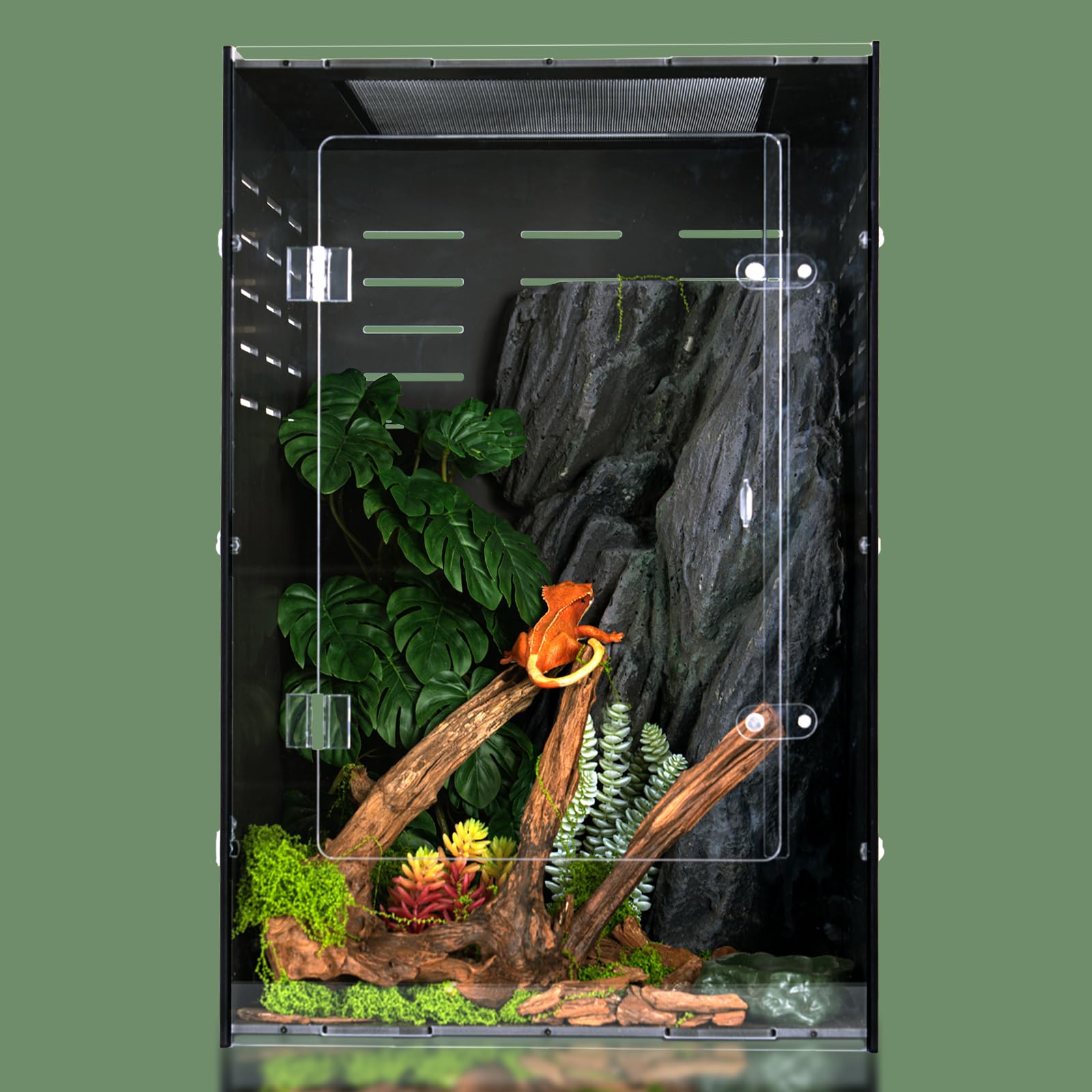 maiyuolg Reptile Tank 16x16x24 Terrarium - PVC Reptile Enclosure for Crested Gecko, Chameleon, Snake Habitat | Tree-Dwelling Cag