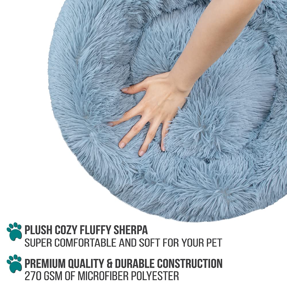 Petami Calming Dog Bed For Medium Dogs, Round Donut Washable Pet Bed For Cat Puppy, 30 Inches, Anti Anxiety Cat Bed Cuddler, Flu