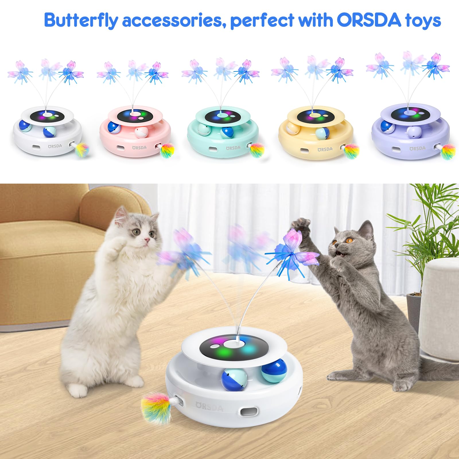 Orsda3 Pcs Cat Toy Replaceable Butterflies Toy Accessories, Handmade Fabric Butterfly Toys