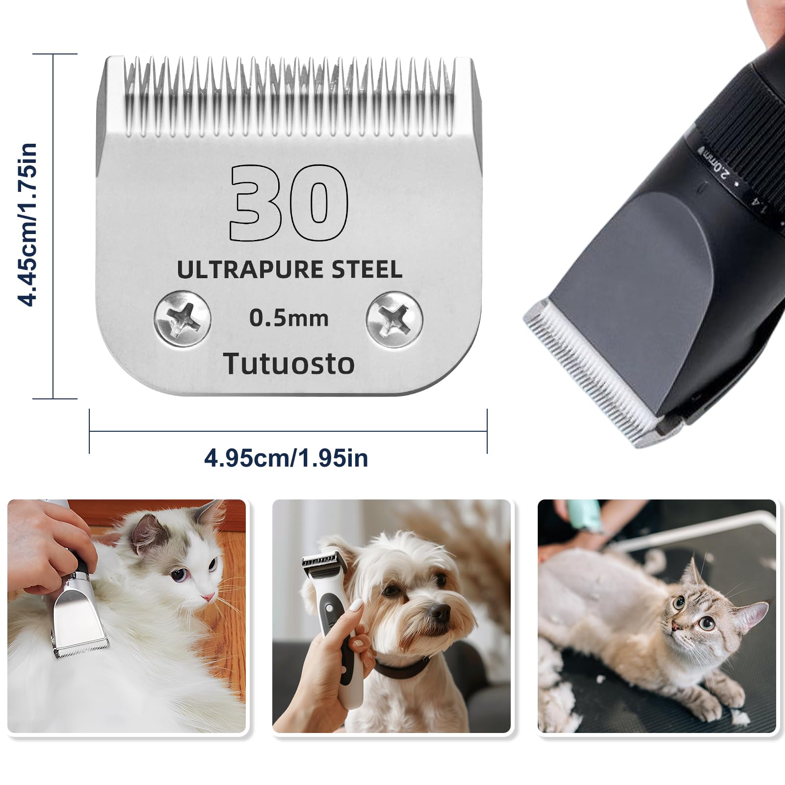 Tutuosto 30# Clipper Blades Pet Grooming Clipper Replacement Blades Detachable Blade Compatible With Andis/Wahl/Oster Dog Clippe