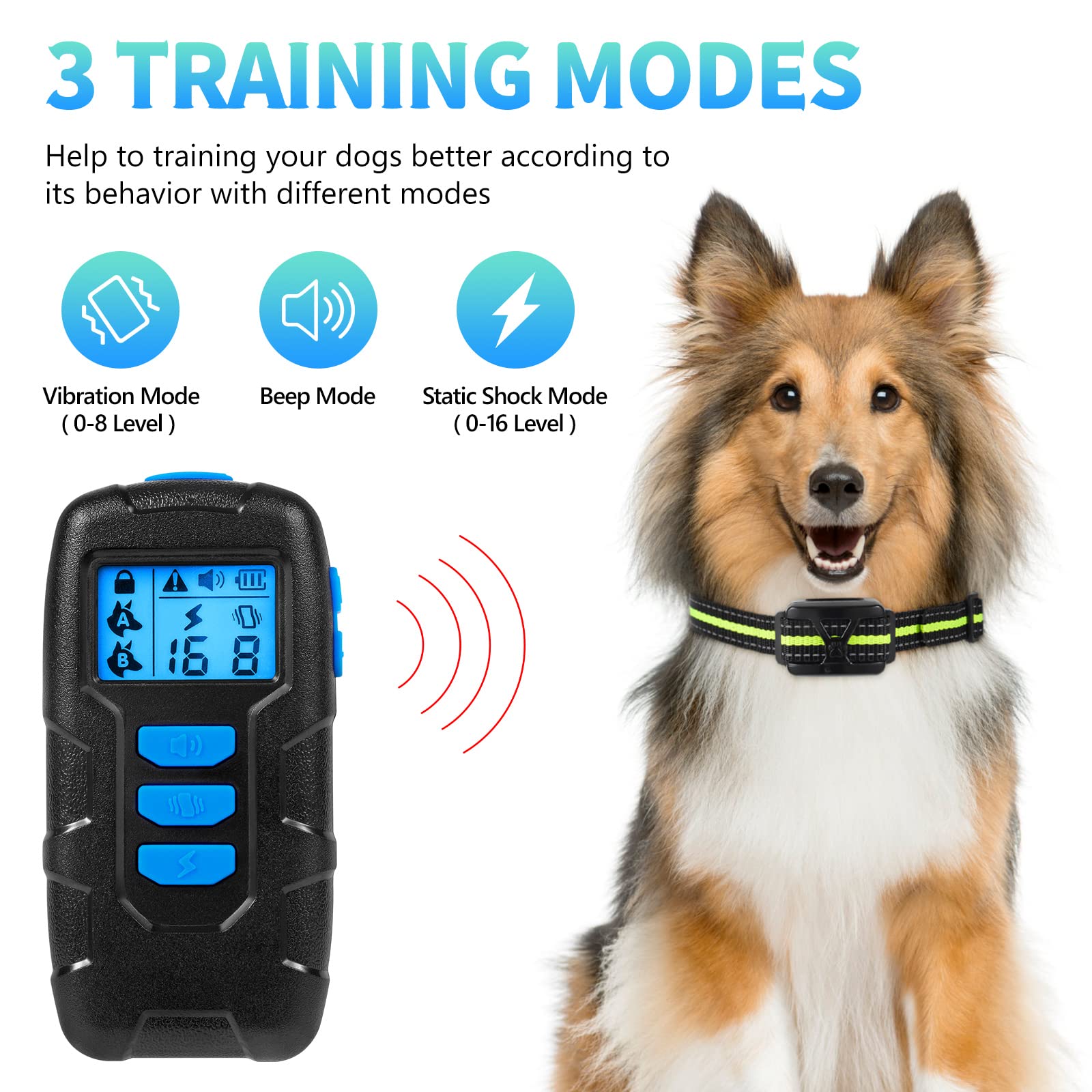 Dog Training Collar, Shock Collar With Remote For Large Medium Small Dogs, Rechargeable Electric Dog Training Collar Ip67 Waterp
