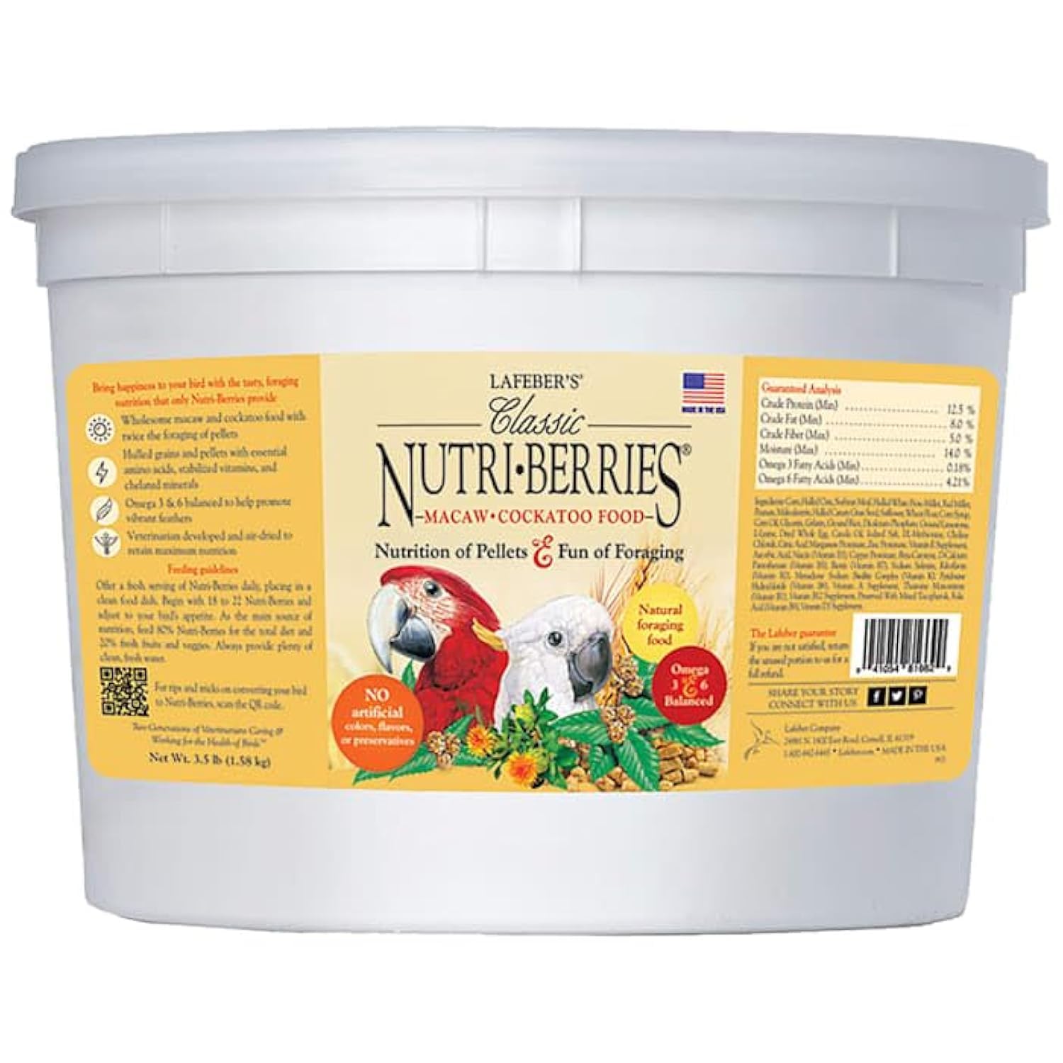 Lafebers Classic Nutri-Berries for Macaw / Cockatoo 3.5 lb. Tub