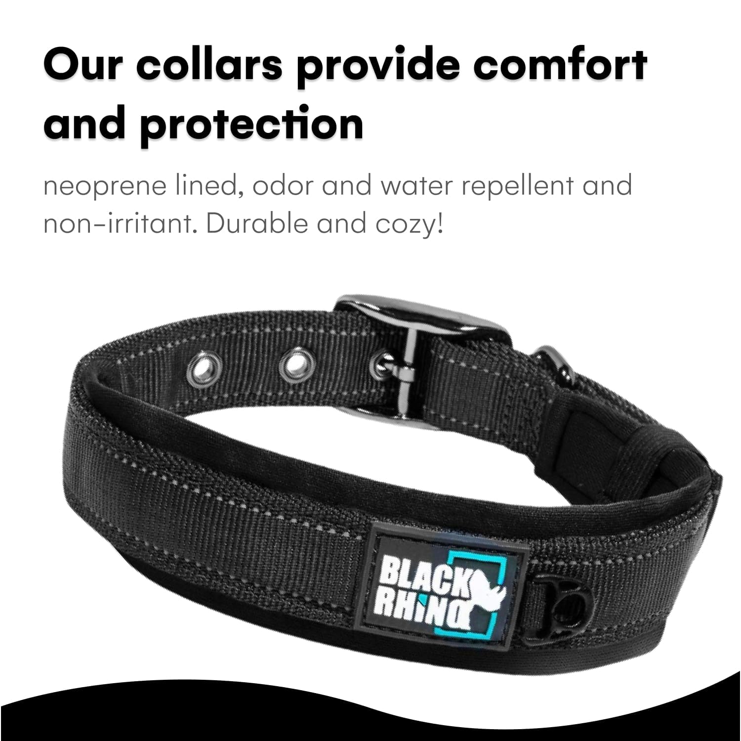 Black Rhino Dog Collar For Medium Dogs - 14-18 Inches Adjustable Reflective Dog Collar With Metal Buckle And Ultra-Soft Neoprene