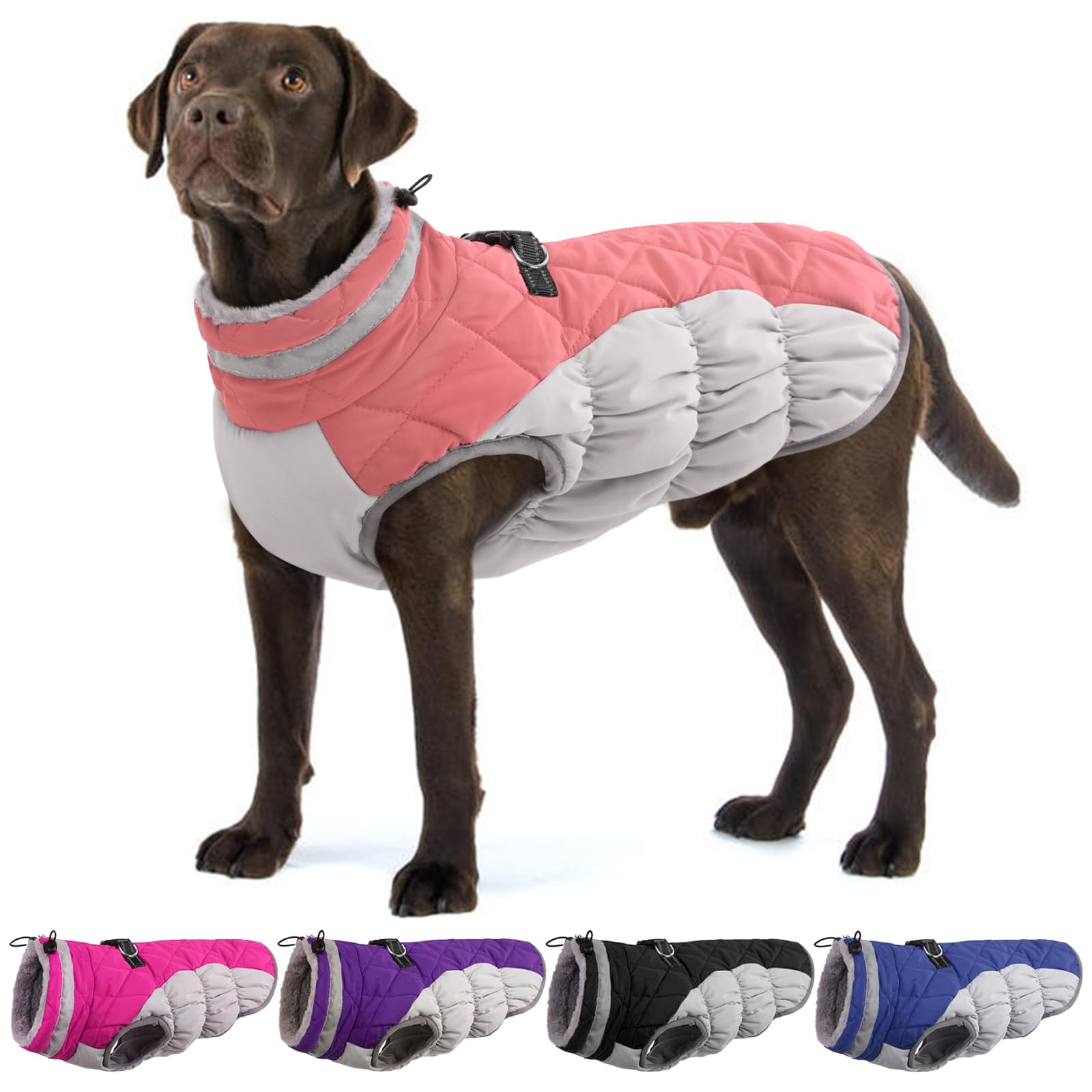 Ouobob Dog Jackets For Large Dogs, Large Dog Winter Coat, Pet Cold Weather Coats, Xxxl Pet Jacket With D-Ring, Waterproof Coat W