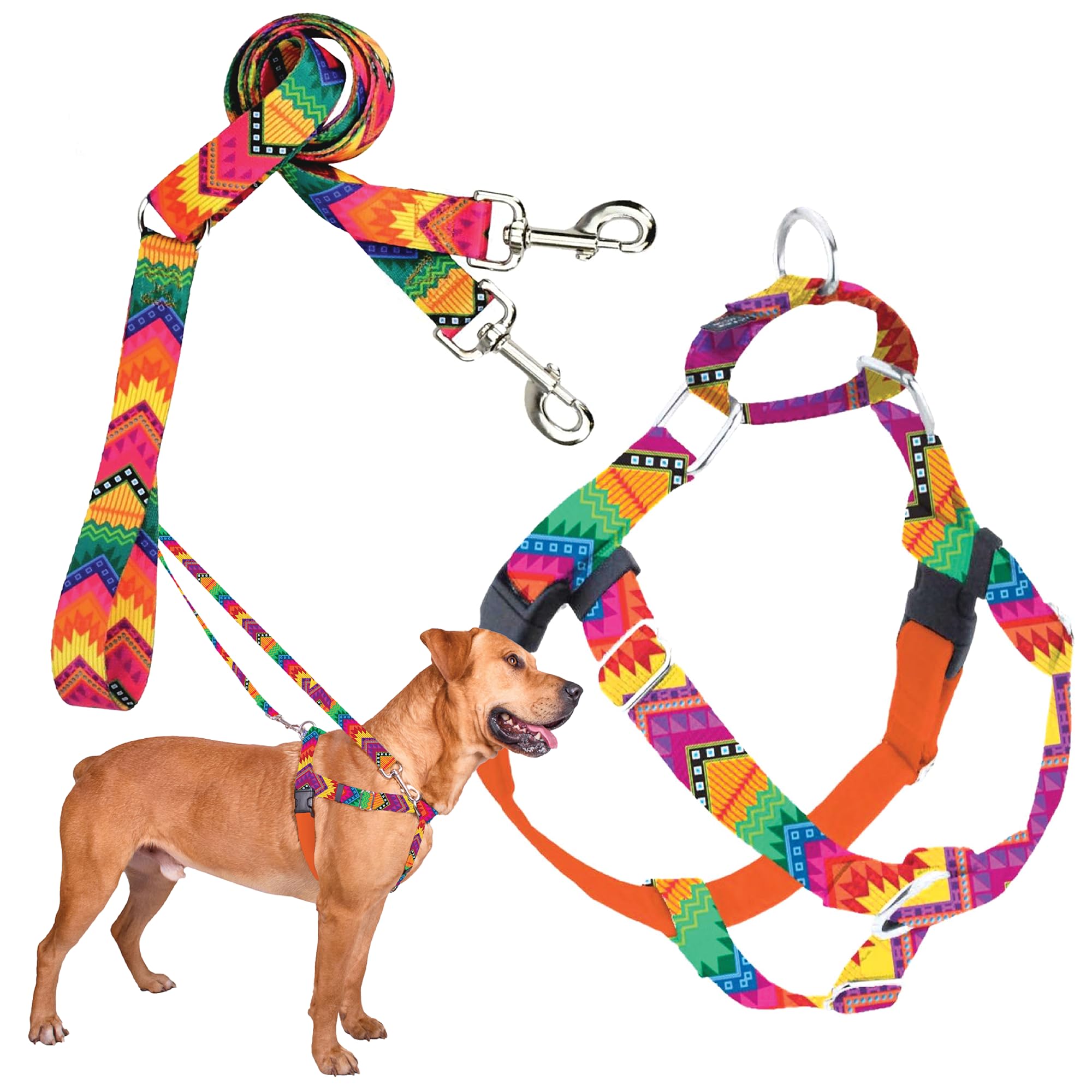 2 Hounds Design - Freedom No-Pull Harness & Training Leash In Multi-Color | Dual Leash Loops, No Pulling On Walks | Lined To Pre