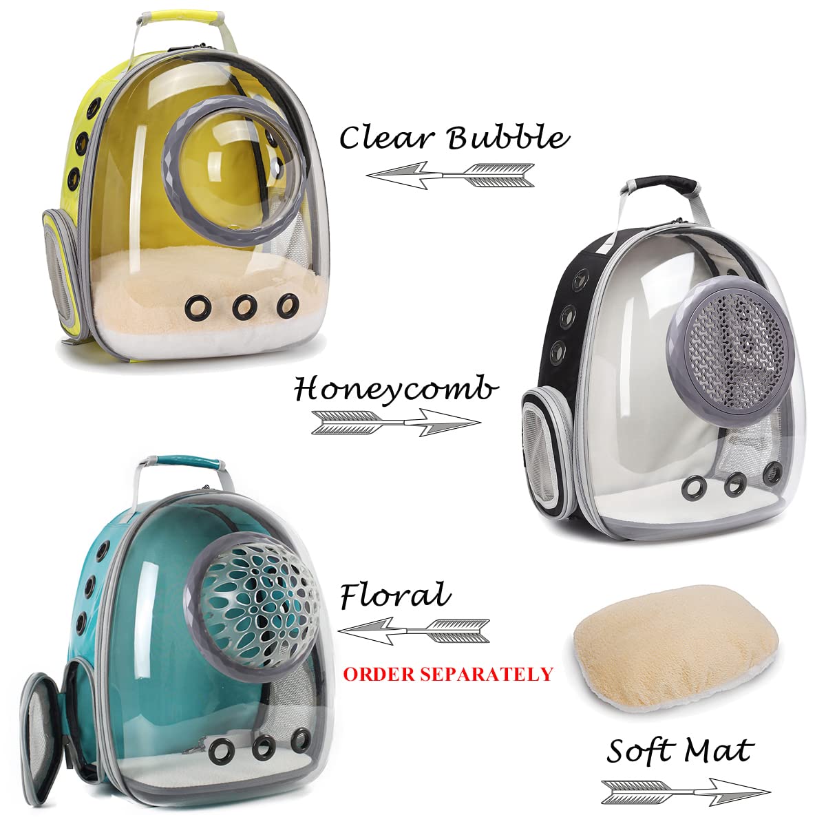 Orizzp Bubble Cat Carrier Backpack Transparent Pet Carrier Backpack For Small Puppy And Bunny (Yellow, Backpack)