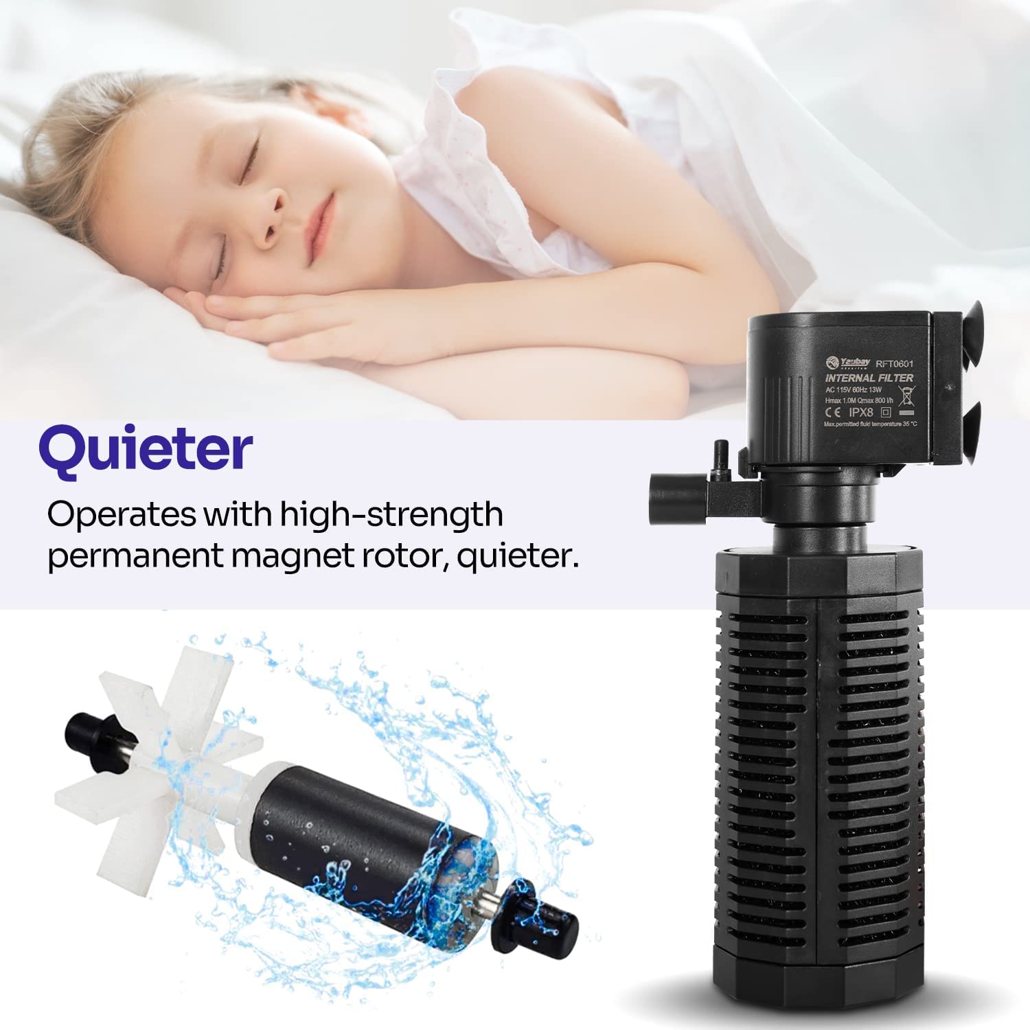 Yaubay Aquarium Internal Filter For 10-50 Gallon Tanks, 13W Power Biochemical Sponge Fish Turtle Tank Filter With Aeration Syste