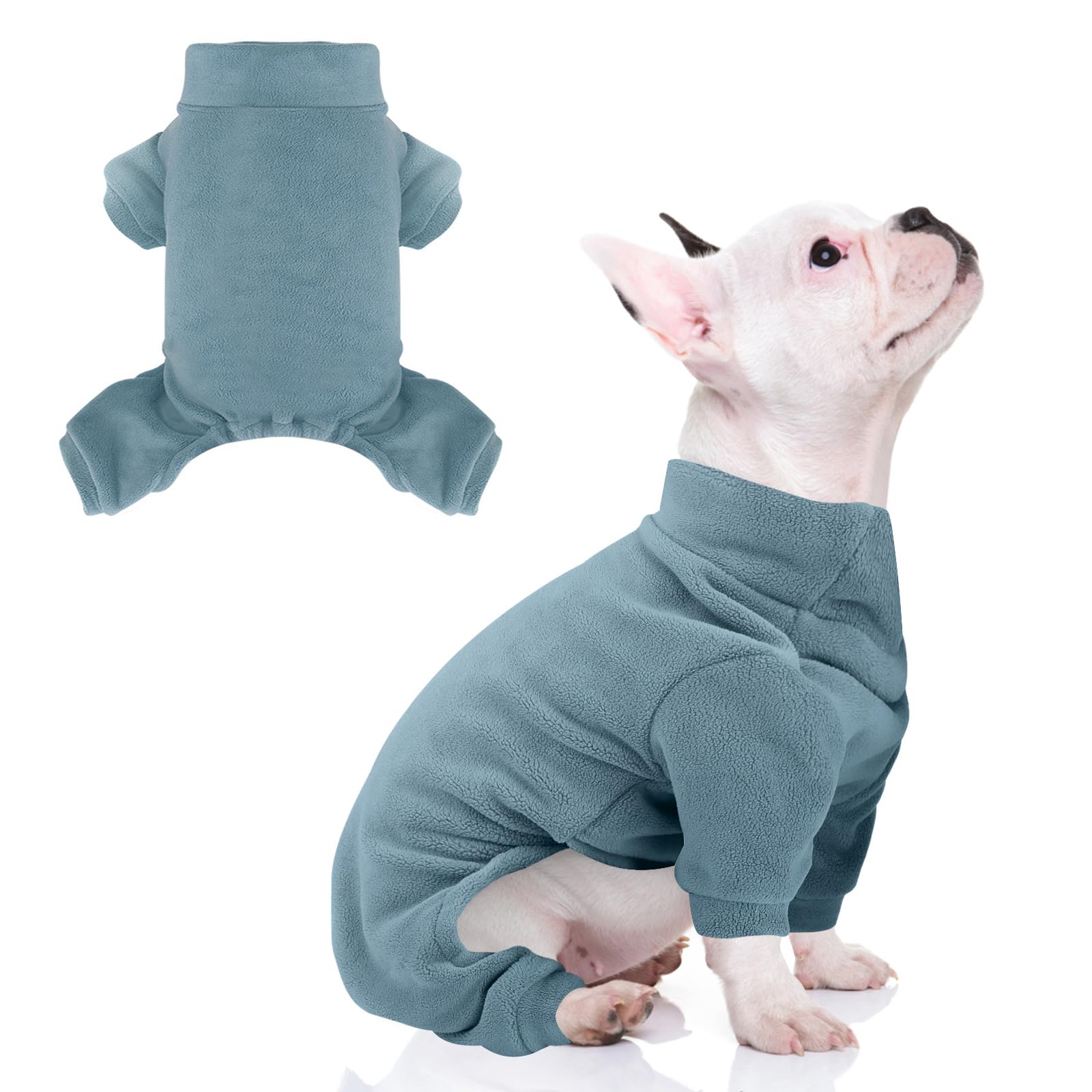 Fleece Dog Pajamas Turtleneck Thermal Dog Pjs Dog Jumpsuit Pet Outfits Warm Dog Onesie Soft Puppy Clothes for Small Sized Dogs a